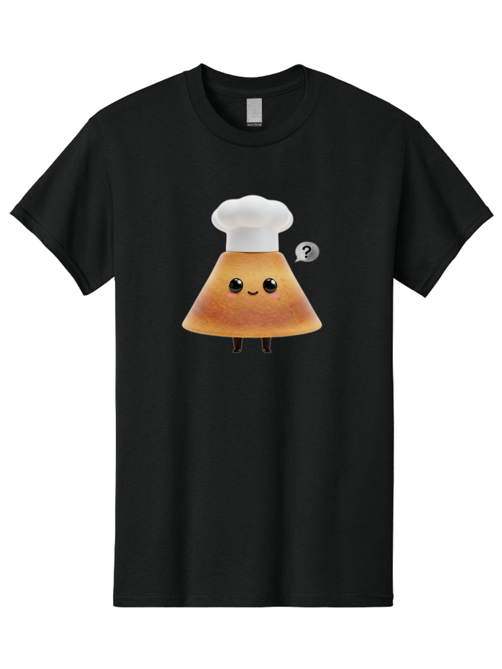 Crepe-Character Men'S Graphic Tee, 100% Cotton, Comfortable Casual Summer Wear, Machine Washable, Cartoon Beignet, Chef Hat, Adorable Character, Questioning Expression, Culinary Delight, Sweet Treat, Funny Illustration, Black Eyes, Baa413