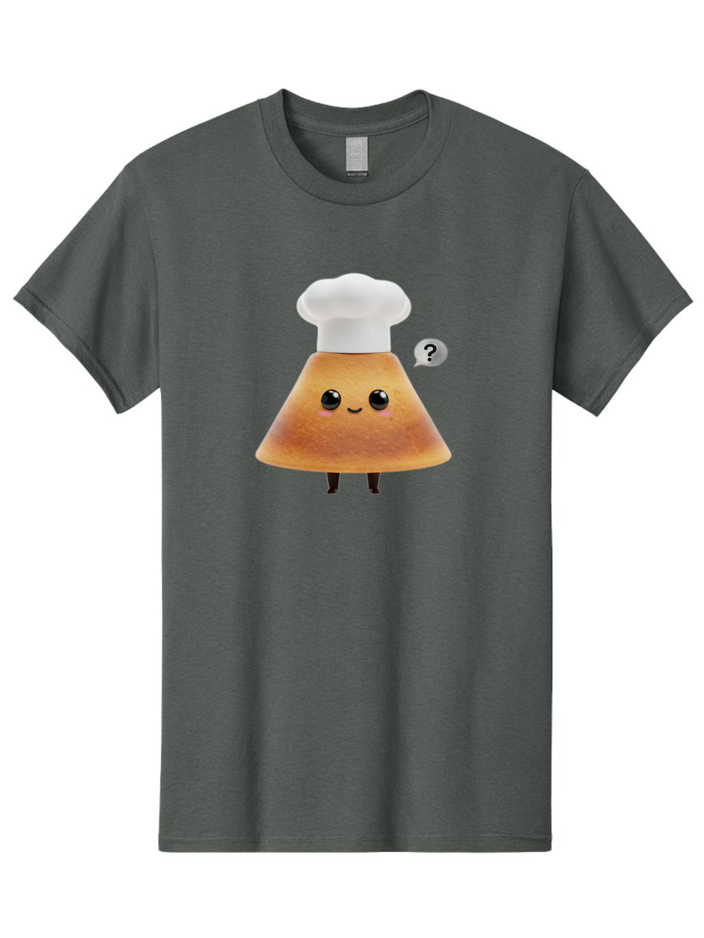 Crepe-Character Men'S Graphic Tee, 100% Cotton, Comfortable Casual Summer Wear, Machine Washable, Cartoon Beignet, Chef Hat, Adorable Character, Questioning Expression, Culinary Delight, Sweet Treat, Funny Illustration, Black Eyes, Baa413
