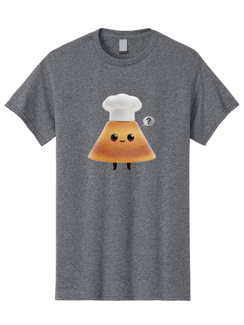 Crepe-Character Men'S Graphic Tee, 100% Cotton, Comfortable Casual Summer Wear, Machine Washable, Cartoon Beignet, Chef Hat, Adorable Character, Questioning Expression, Culinary Delight, Sweet Treat, Funny Illustration, Black Eyes, Baa413