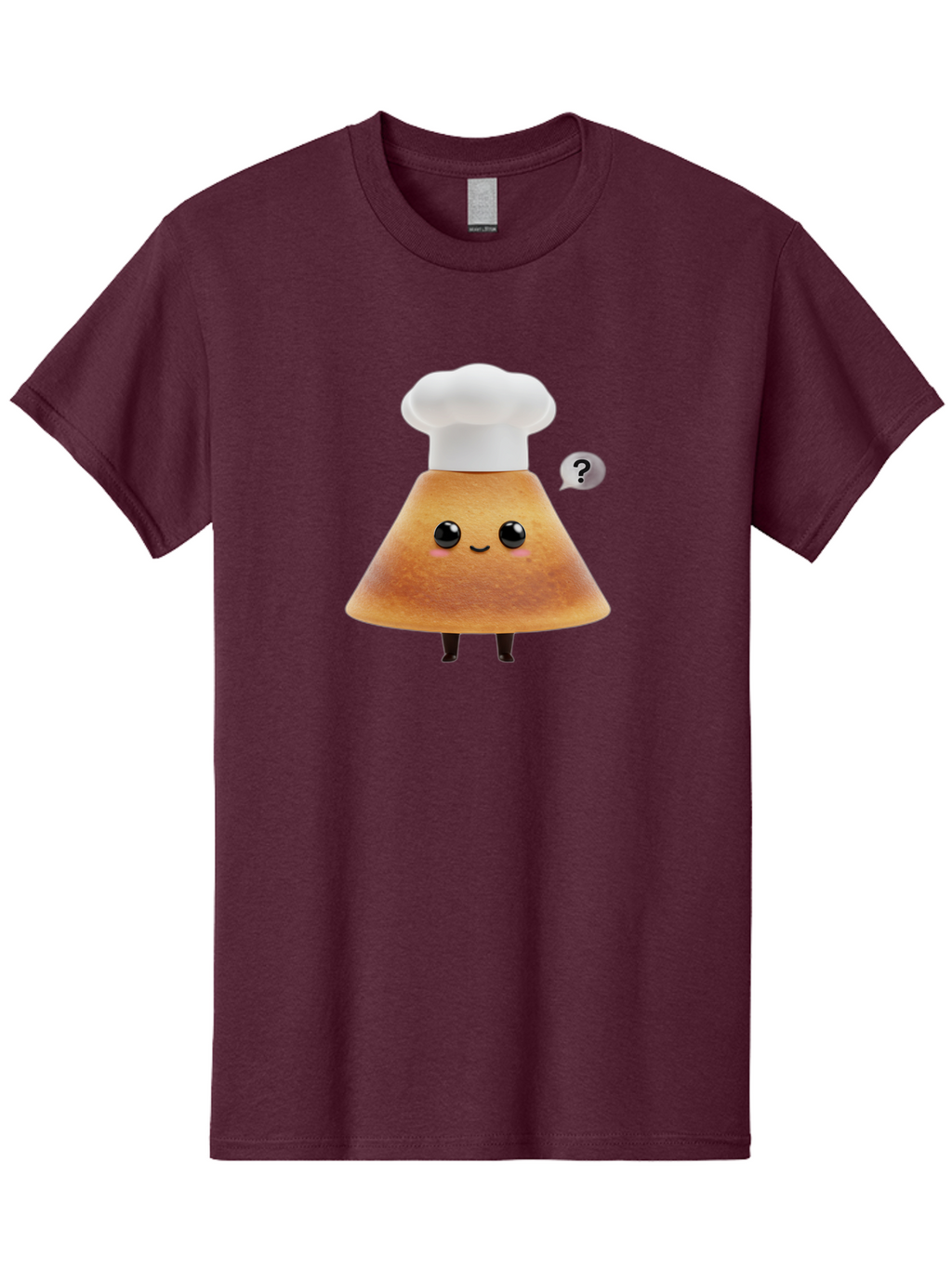 Crepe-Character Men'S Graphic Tee, 100% Cotton, Comfortable Casual Summer Wear, Machine Washable, Cartoon Beignet, Chef Hat, Adorable Character, Questioning Expression, Culinary Delight, Sweet Treat, Funny Illustration, Black Eyes, Baa413