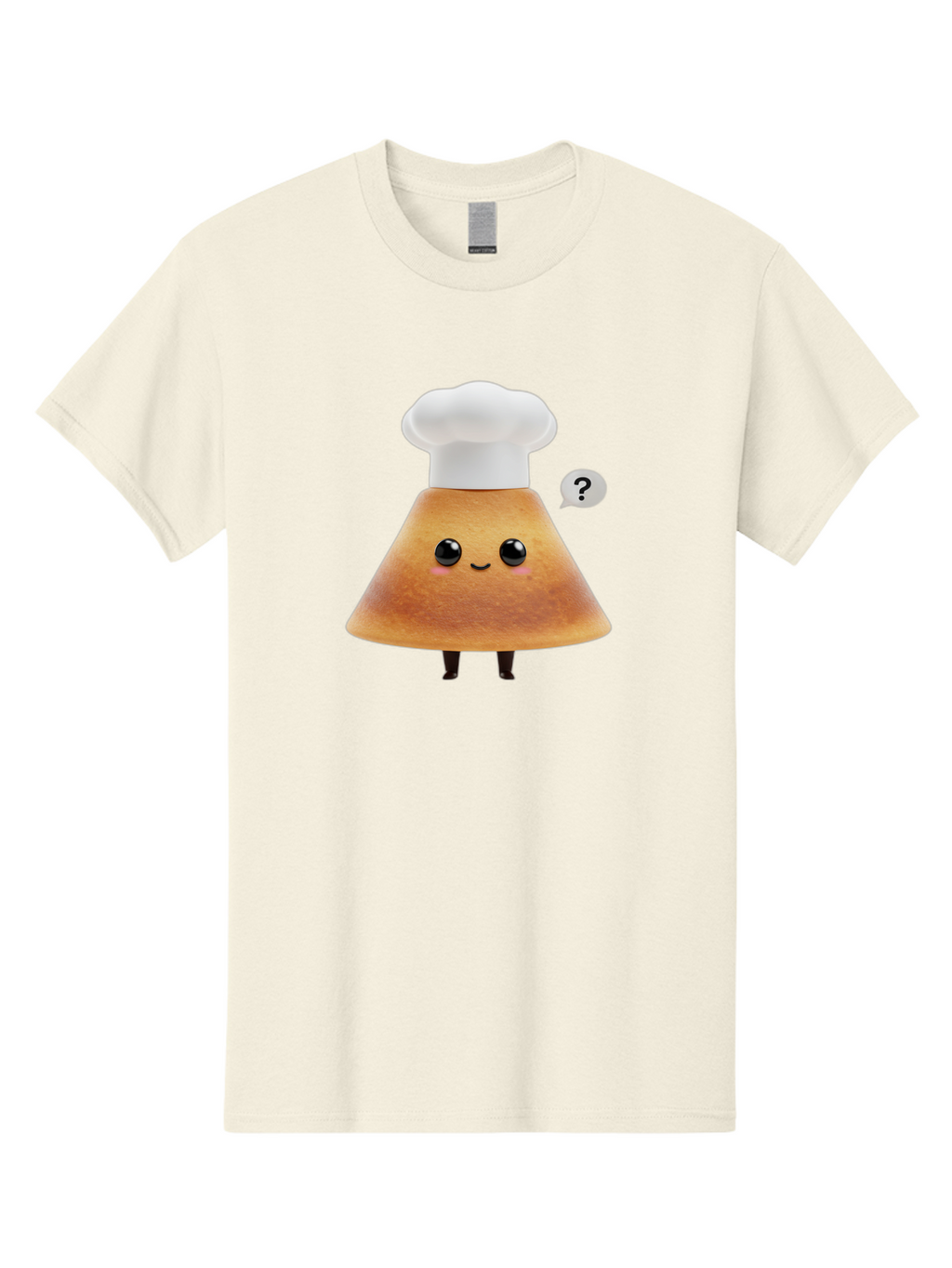 Crepe-Character Men'S Graphic Tee, 100% Cotton, Comfortable Casual Summer Wear, Machine Washable, Cartoon Beignet, Chef Hat, Adorable Character, Questioning Expression, Culinary Delight, Sweet Treat, Funny Illustration, Black Eyes, Baa413