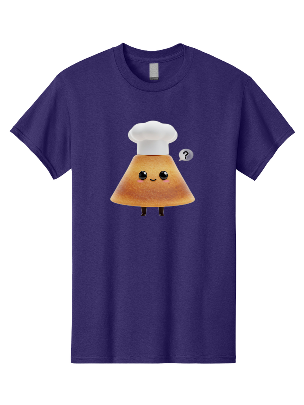 Crepe-Character Men'S Graphic Tee, 100% Cotton, Comfortable Casual Summer Wear, Machine Washable, Cartoon Beignet, Chef Hat, Adorable Character, Questioning Expression, Culinary Delight, Sweet Treat, Funny Illustration, Black Eyes, Baa413