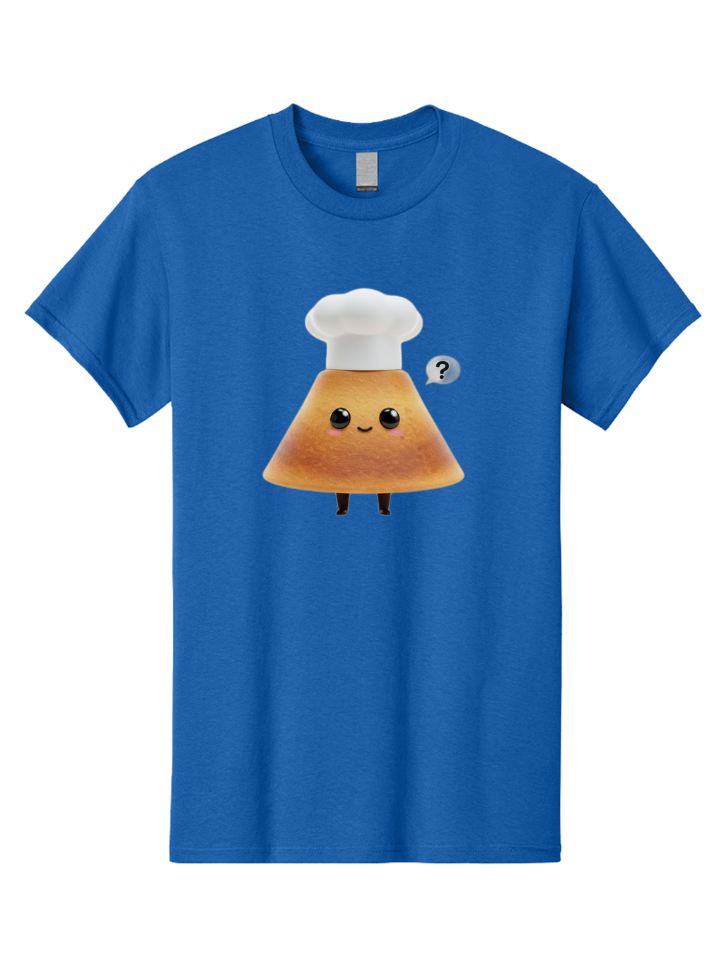 Crepe-Character Men'S Graphic Tee, 100% Cotton, Comfortable Casual Summer Wear, Machine Washable, Cartoon Beignet, Chef Hat, Adorable Character, Questioning Expression, Culinary Delight, Sweet Treat, Funny Illustration, Black Eyes, Baa413