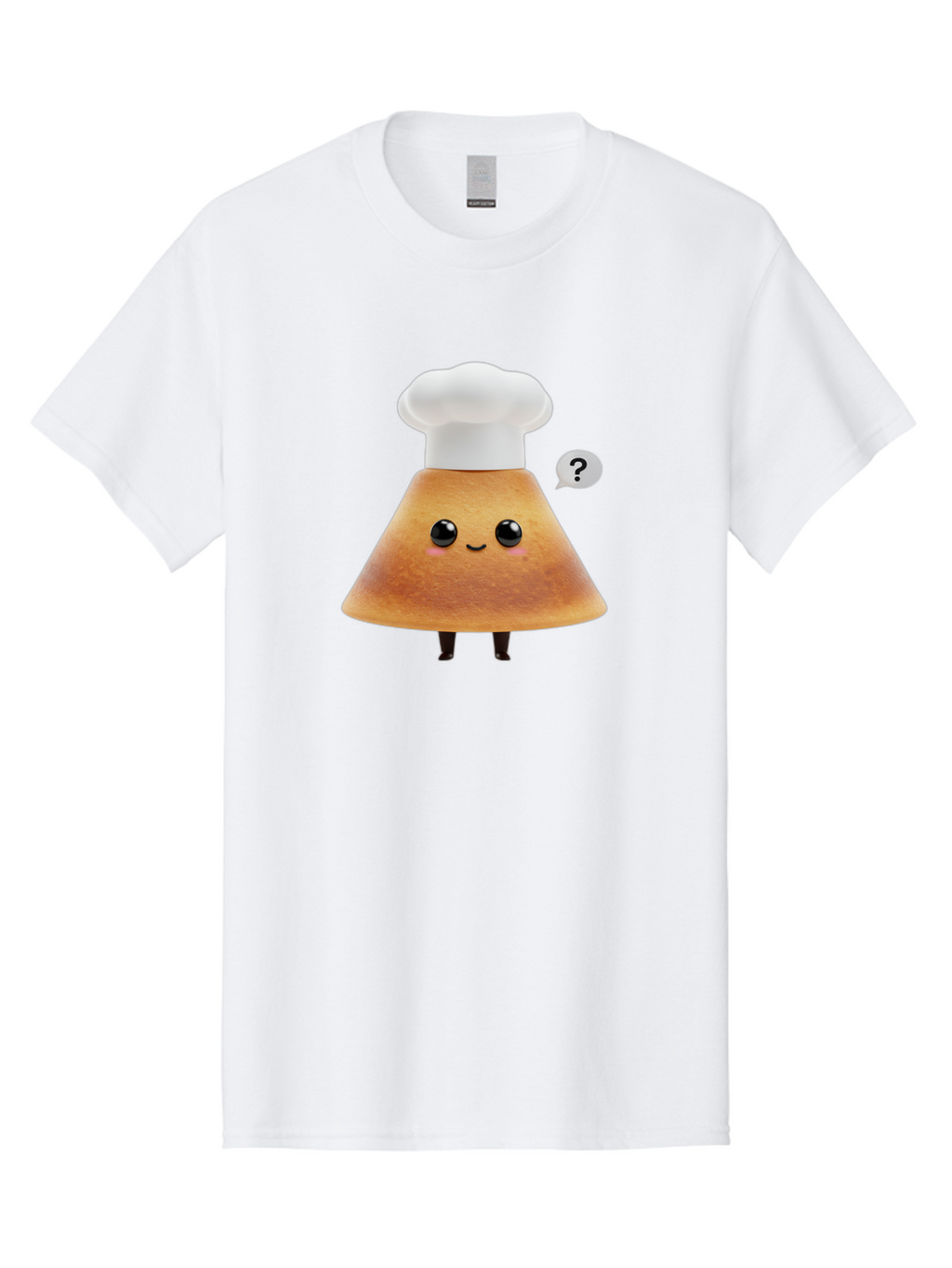 Crepe-Character Men'S Graphic Tee, 100% Cotton, Comfortable Casual Summer Wear, Machine Washable, Cartoon Beignet, Chef Hat, Adorable Character, Questioning Expression, Culinary Delight, Sweet Treat, Funny Illustration, Black Eyes, Baa413