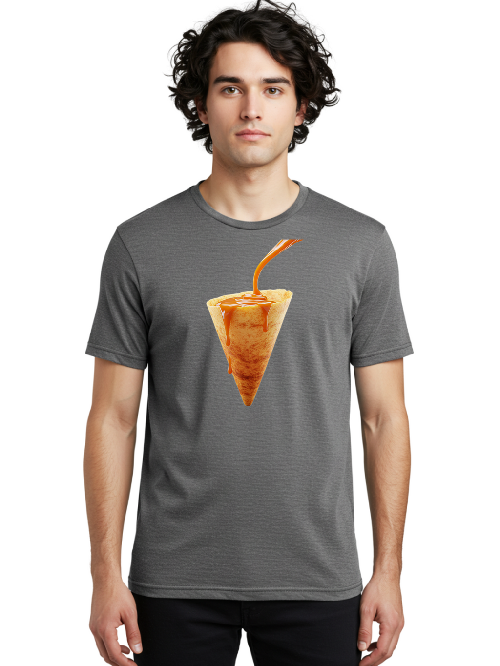 Crepe-With-Caramel-Sauce Men'S Graphic Tee, 100% Cotton, Comfortable Casual Summer Wear, Machine Washable, Caramel Sauce, Crepe, Sweet Treat, Dessert, Creamy Topping, Indulgent, French Cuisine, Caramel Drizzle, Pastry Baa415