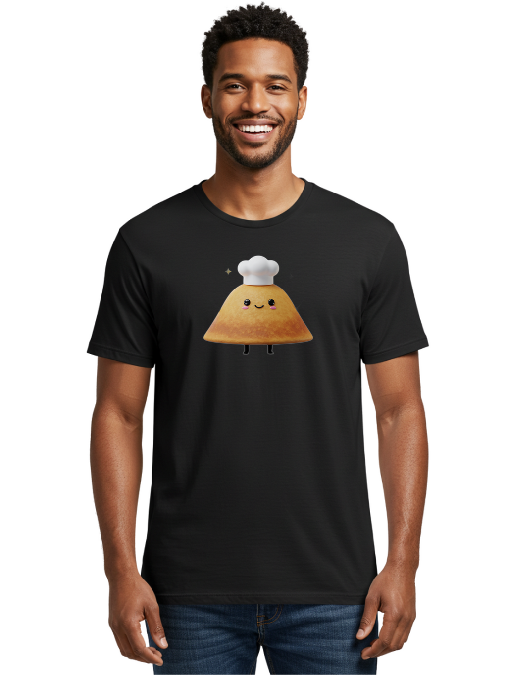 Crepe Men'S Graphic Tee, 100% Cotton, Comfortable Casual Summer Wear, Machine Washable, Crepe With Chef Hat, Cartoon Food, Adorable Character, Smiling Face, Cute Animation, French Cuisine, Sweet Treat, Foodie Fun, Animated Delight, Baa416