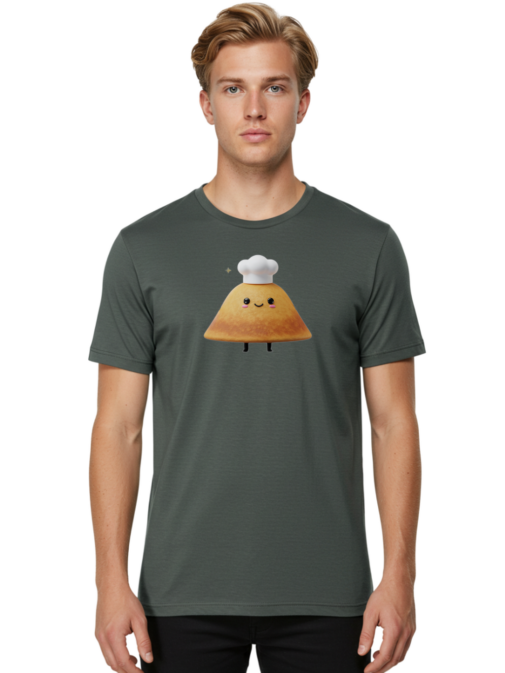 Crepe Men'S Graphic Tee, 100% Cotton, Comfortable Casual Summer Wear, Machine Washable, Crepe With Chef Hat, Cartoon Food, Adorable Character, Smiling Face, Cute Animation, French Cuisine, Sweet Treat, Foodie Fun, Animated Delight, Baa416