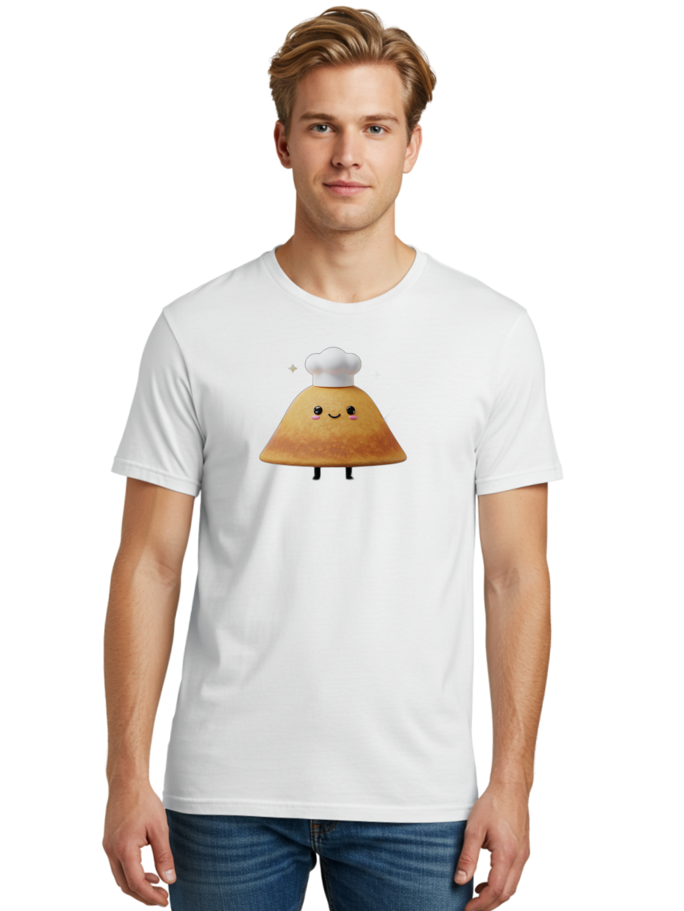 Crepe Men'S Graphic Tee, 100% Cotton, Comfortable Casual Summer Wear, Machine Washable, Crepe With Chef Hat, Cartoon Food, Adorable Character, Smiling Face, Cute Animation, French Cuisine, Sweet Treat, Foodie Fun, Animated Delight, Baa416