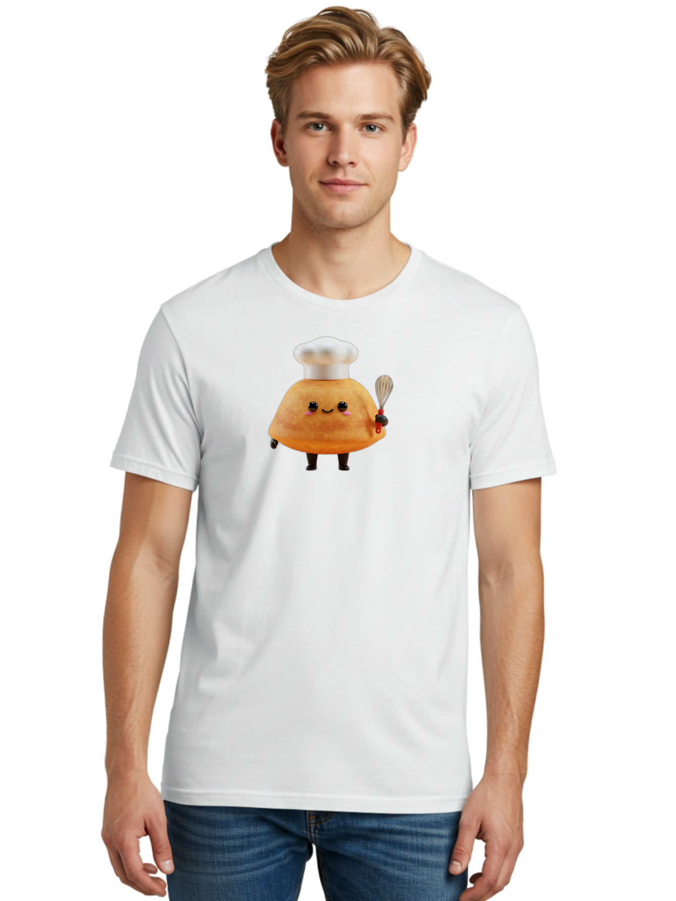 Croissant-Character Men'S Graphic Tee, 100% Cotton, Comfortable Casual Summer Wear, Machine Washable, Cartoon Bun, Chef'S Hat, Cute Pastry, Whimsical Character, Baking Illustration, Playful Food Art, Kitchen Delight, Sweet Treat Baa417