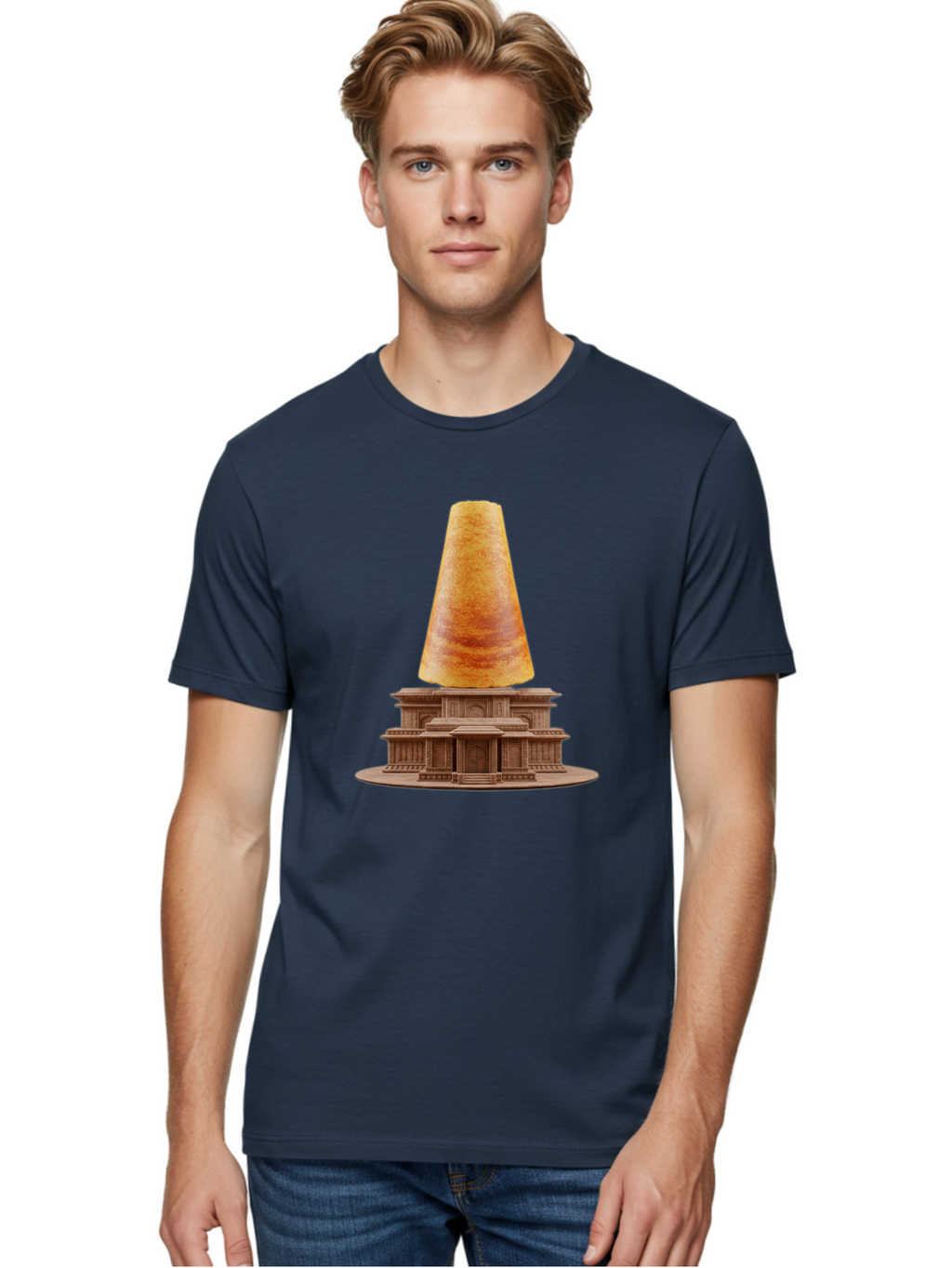 Croissant-On-Monument Men'S Graphic Tee, 100% Cotton, Comfortable Casual Summer Wear, Machine Washable, Tortilla On Building, Food Art, Creative Sculpture, Humorous Display, Unusual Architecture, Quirky Design, Funny Meme, Satirical Art Baa418