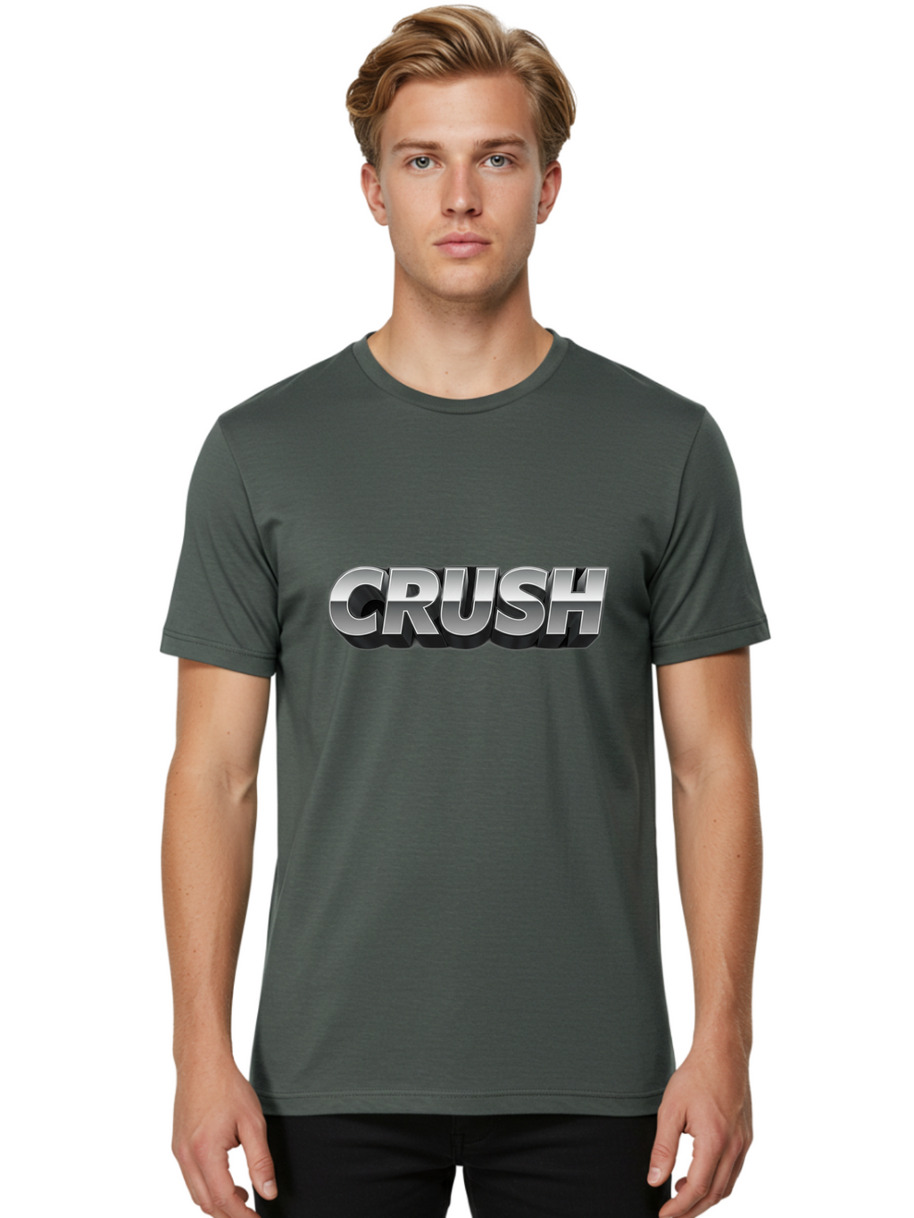 Crush Men'S Graphic Tee, 100% Cotton, Comfortable Casual Summer Wear, Machine Washable, Silver Metallic Text, Bold Font, Motivational Quote, Confident Message, Strong Typography, 3D Effect, Chrome Finish Baa420