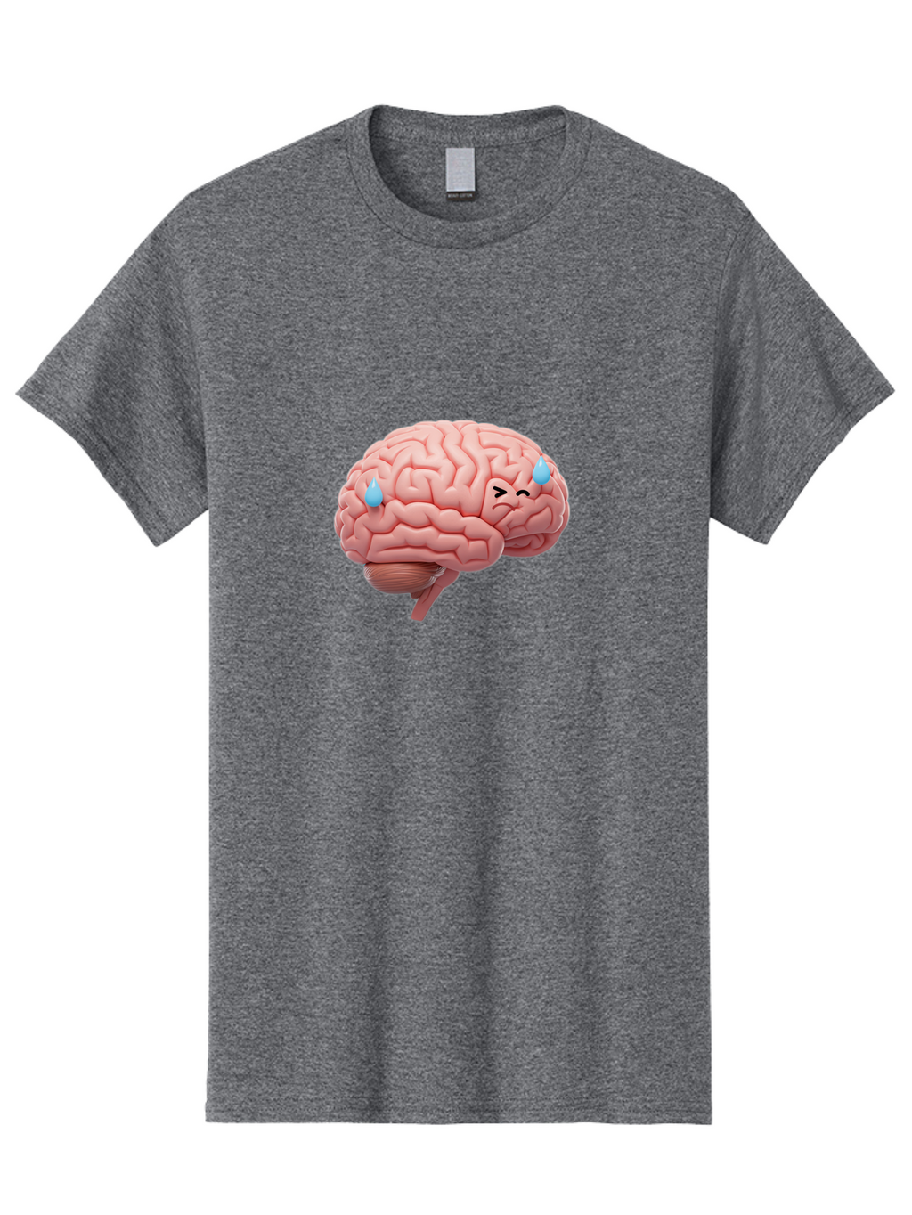 Crying-Brain Men'S Graphic Tee, 100% Cotton, Comfortable Casual Summer Wear, Machine Washable, Human Brain, Sad Face, Blue Tears, Brain Exhaustion, Mental Fatigue, Emotional Stress, Crying Brain, Anxiety, Stress Response Baa421