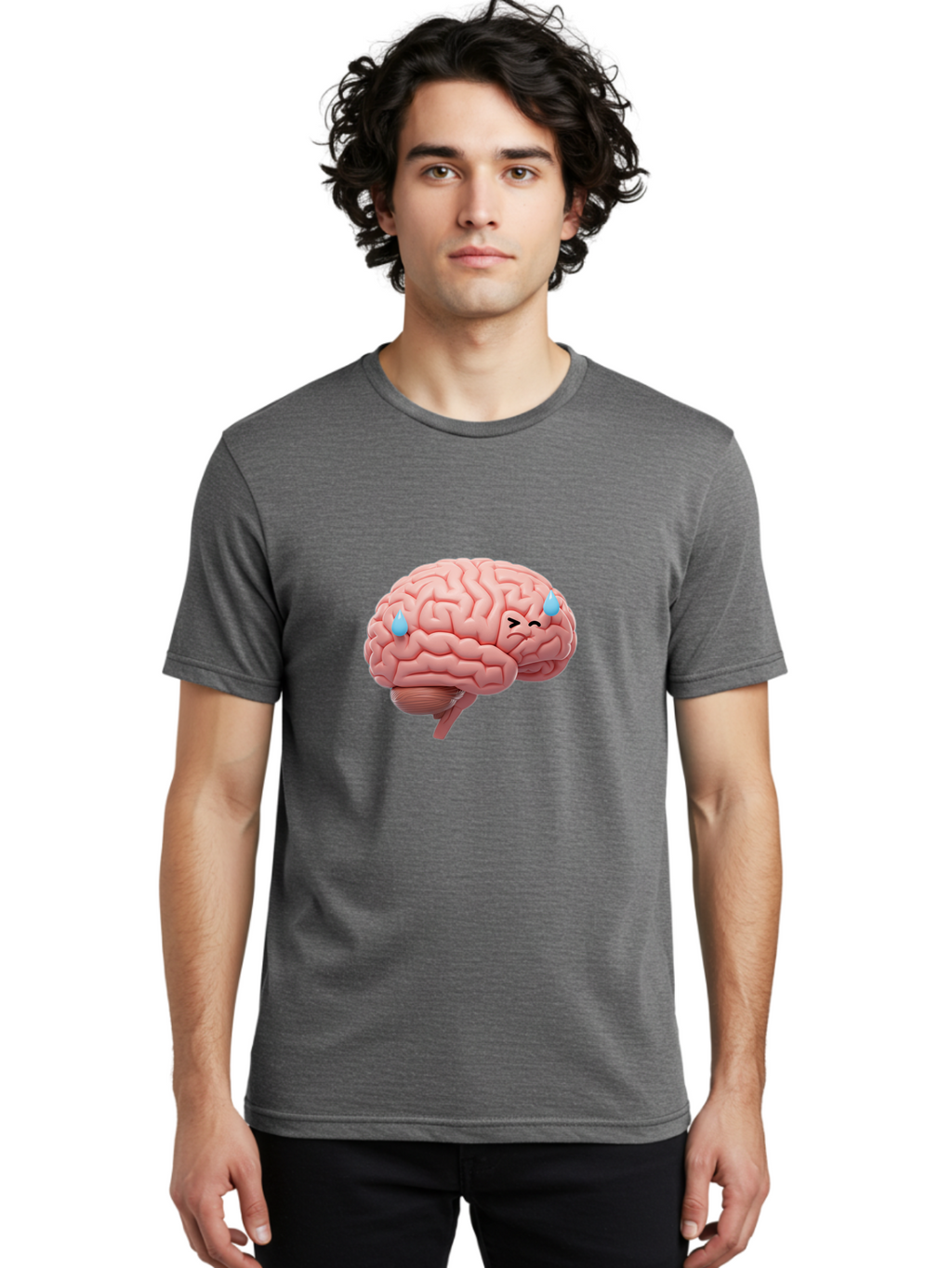 Crying-Brain Men'S Graphic Tee, 100% Cotton, Comfortable Casual Summer Wear, Machine Washable, Human Brain, Sad Face, Blue Tears, Brain Exhaustion, Mental Fatigue, Emotional Stress, Crying Brain, Anxiety, Stress Response Baa421
