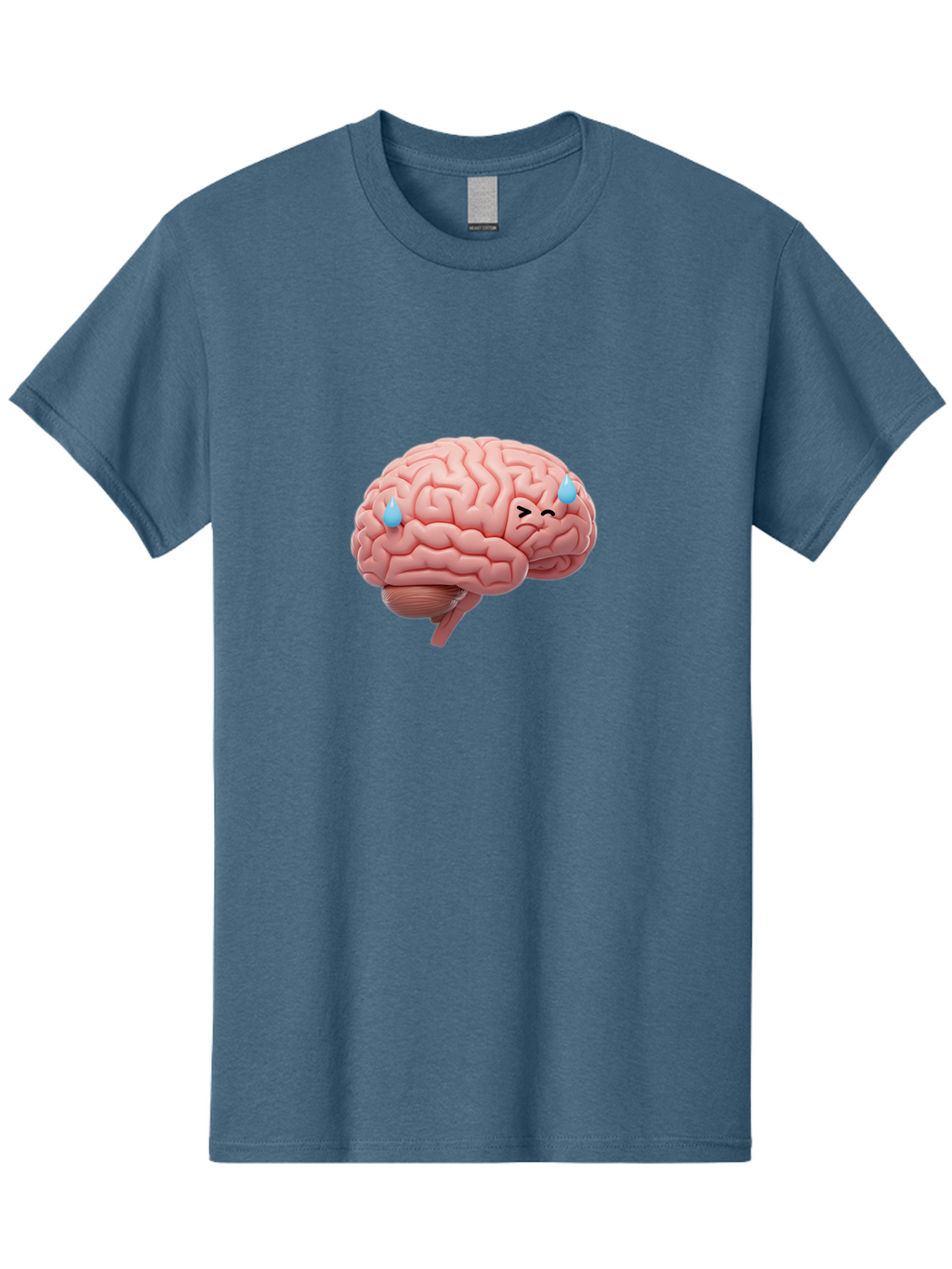 Crying-Brain Men'S Graphic Tee, 100% Cotton, Comfortable Casual Summer Wear, Machine Washable, Human Brain, Sad Face, Blue Tears, Brain Exhaustion, Mental Fatigue, Emotional Stress, Crying Brain, Anxiety, Stress Response Baa421