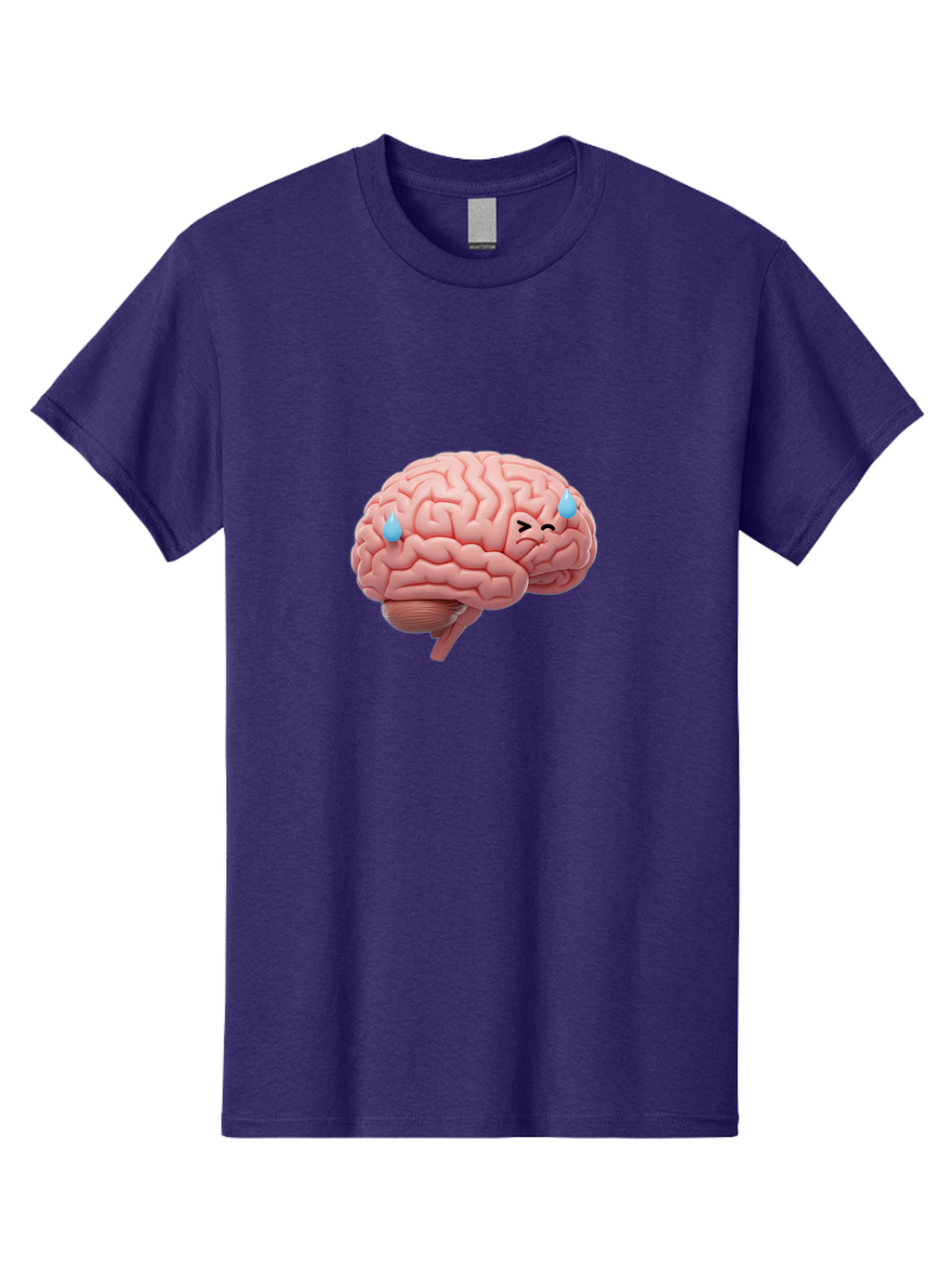 Crying-Brain Men'S Graphic Tee, 100% Cotton, Comfortable Casual Summer Wear, Machine Washable, Human Brain, Sad Face, Blue Tears, Brain Exhaustion, Mental Fatigue, Emotional Stress, Crying Brain, Anxiety, Stress Response Baa421