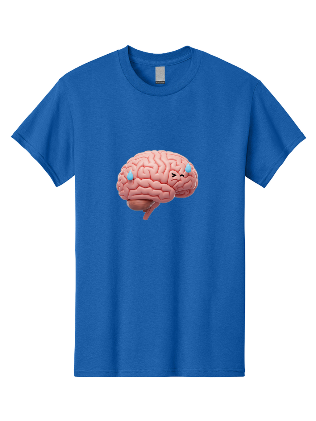 Crying-Brain Men'S Graphic Tee, 100% Cotton, Comfortable Casual Summer Wear, Machine Washable, Human Brain, Sad Face, Blue Tears, Brain Exhaustion, Mental Fatigue, Emotional Stress, Crying Brain, Anxiety, Stress Response Baa421