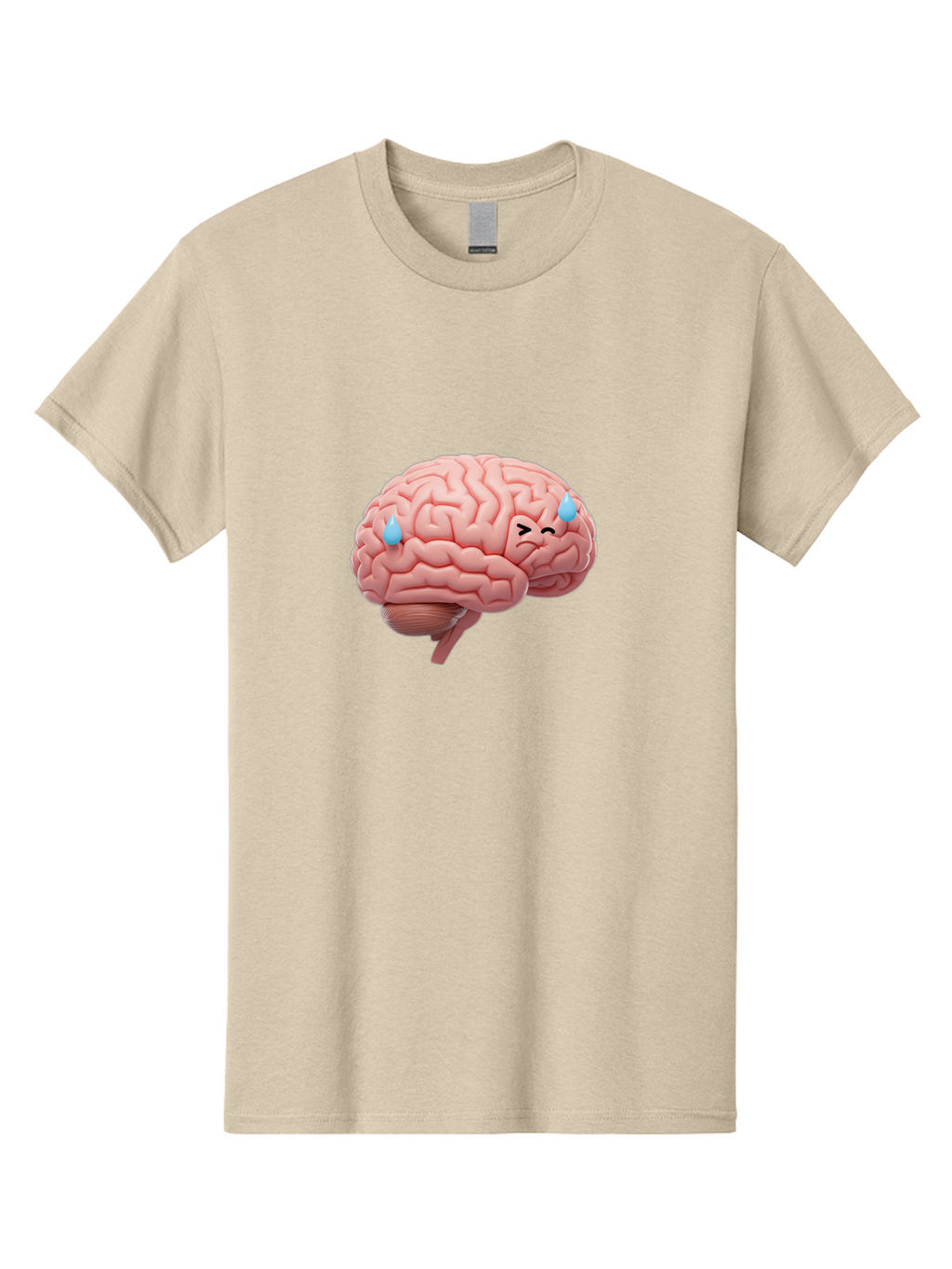Crying-Brain Men'S Graphic Tee, 100% Cotton, Comfortable Casual Summer Wear, Machine Washable, Human Brain, Sad Face, Blue Tears, Brain Exhaustion, Mental Fatigue, Emotional Stress, Crying Brain, Anxiety, Stress Response Baa421