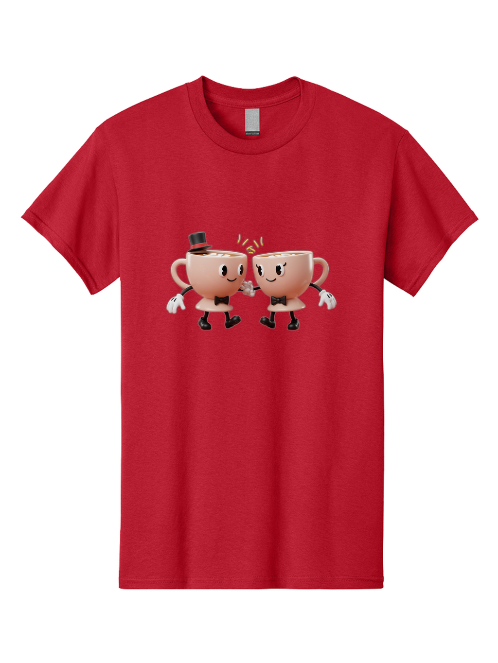 Cups-Dancing Men'S Graphic Tee, 100% Cotton, Comfortable Casual Summer Wear, Machine Washable, Anthropomorphic Tea Cups, Tea Party, Whimsical Characters, Charming Accessories, Top Hat, Bow Tie, Friendship, Illustration, Cartoon Style, Winking Baa427