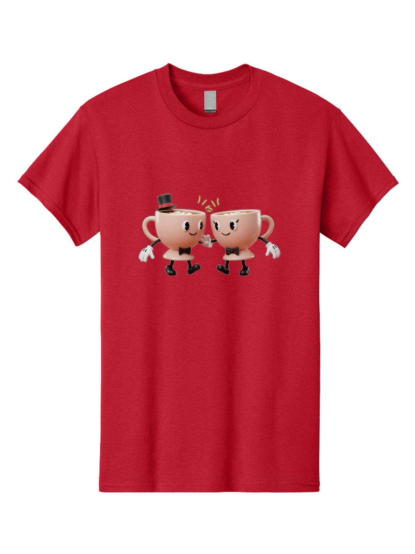 Cups-Dancing Men'S Graphic Tee, 100% Cotton, Comfortable Casual Summer Wear, Machine Washable, Anthropomorphic Tea Cups, Tea Party, Whimsical Characters, Charming Accessories, Top Hat, Bow Tie, Friendship, Illustration, Cartoon Style, Winking Baa427