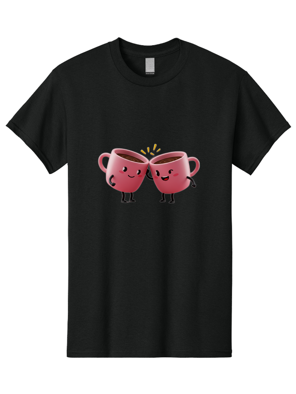 Cups-Toasting Men'S Graphic Tee, 100% Cotton, Comfortable Casual Summer Wear, Machine Washable, Two Pink Coffee Mugs Cheering, Happy Coffee Cups, Cartoon Characters, Friendship, Coffee Break, Coffee Lovers, Adorable Illustration, Baa428