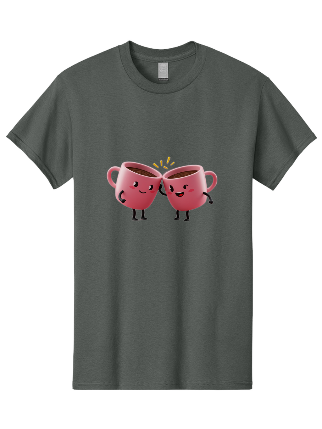 Cups-Toasting Men'S Graphic Tee, 100% Cotton, Comfortable Casual Summer Wear, Machine Washable, Two Pink Coffee Mugs Cheering, Happy Coffee Cups, Cartoon Characters, Friendship, Coffee Break, Coffee Lovers, Adorable Illustration, Baa428