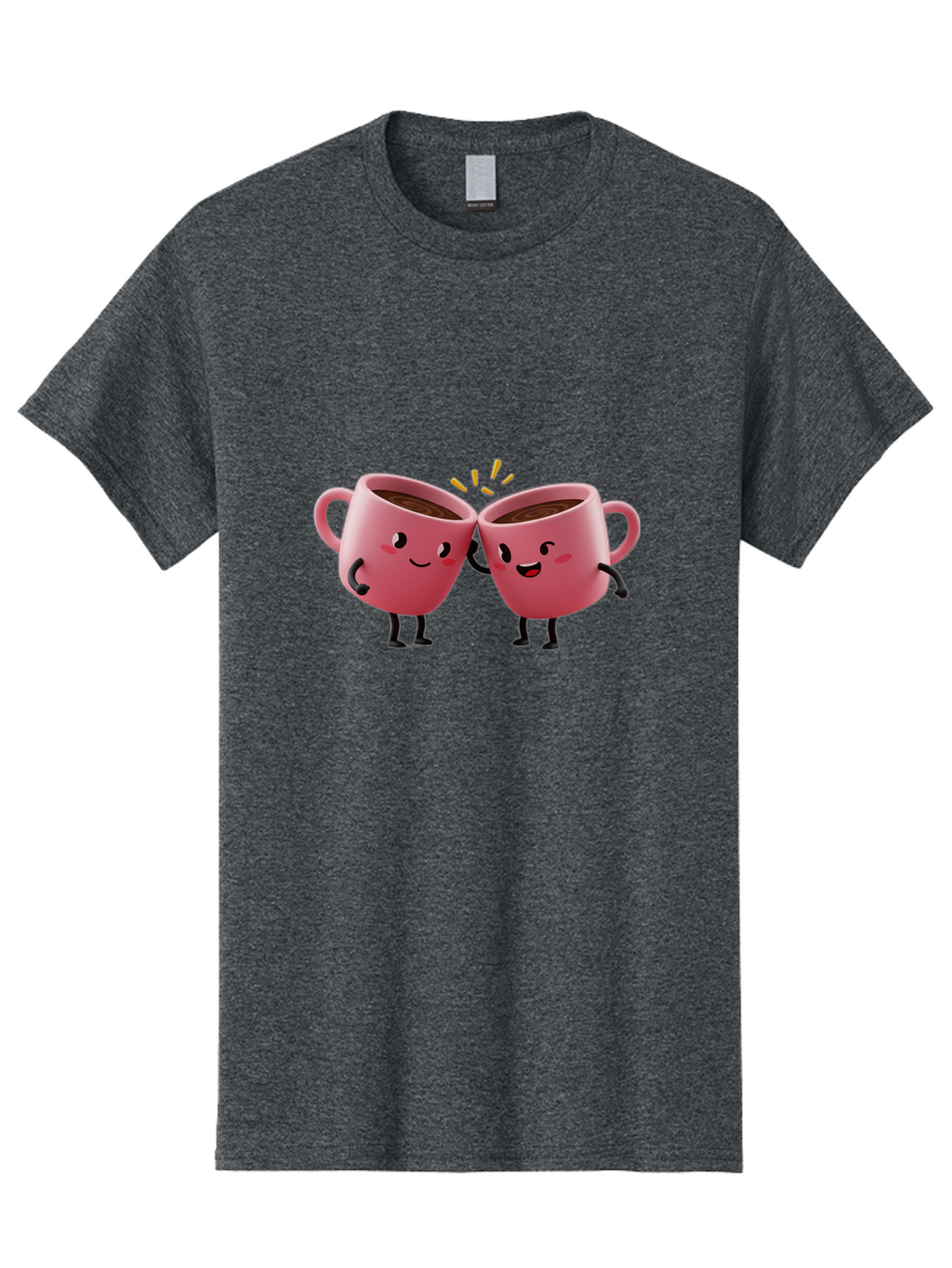 Cups-Toasting Men'S Graphic Tee, 100% Cotton, Comfortable Casual Summer Wear, Machine Washable, Two Pink Coffee Mugs Cheering, Happy Coffee Cups, Cartoon Characters, Friendship, Coffee Break, Coffee Lovers, Adorable Illustration, Baa428