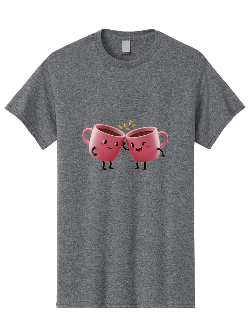 Cups-Toasting Men'S Graphic Tee, 100% Cotton, Comfortable Casual Summer Wear, Machine Washable, Two Pink Coffee Mugs Cheering, Happy Coffee Cups, Cartoon Characters, Friendship, Coffee Break, Coffee Lovers, Adorable Illustration, Baa428