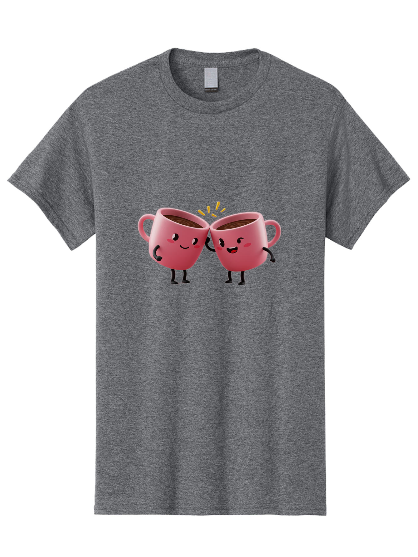 Cups-Toasting Men'S Graphic Tee, 100% Cotton, Comfortable Casual Summer Wear, Machine Washable, Two Pink Coffee Mugs Cheering, Happy Coffee Cups, Cartoon Characters, Friendship, Coffee Break, Coffee Lovers, Adorable Illustration, Baa428