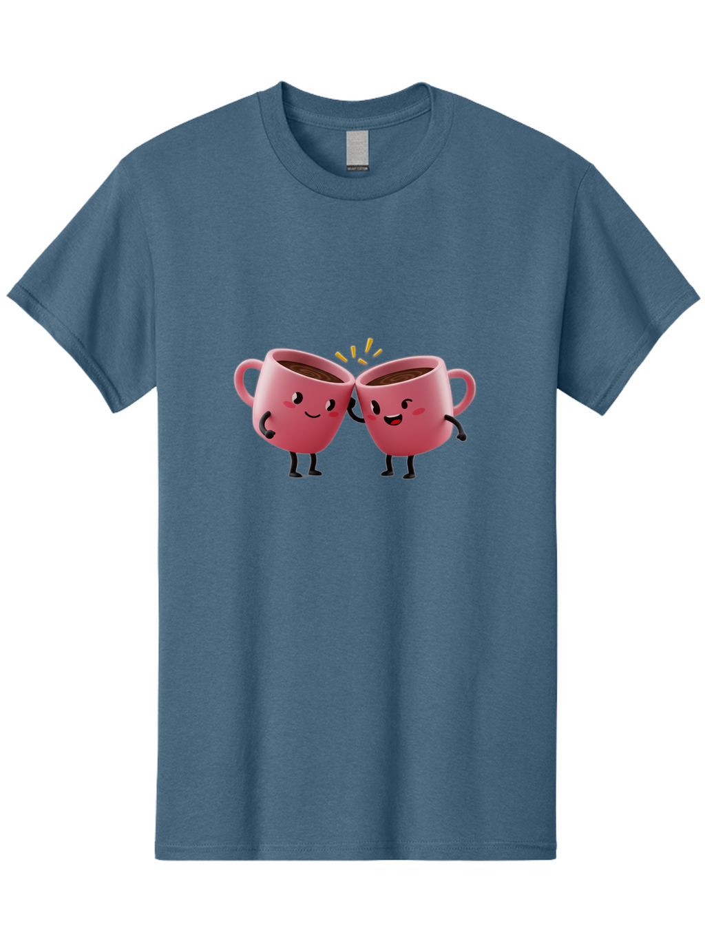 Cups-Toasting Men'S Graphic Tee, 100% Cotton, Comfortable Casual Summer Wear, Machine Washable, Two Pink Coffee Mugs Cheering, Happy Coffee Cups, Cartoon Characters, Friendship, Coffee Break, Coffee Lovers, Adorable Illustration, Baa428