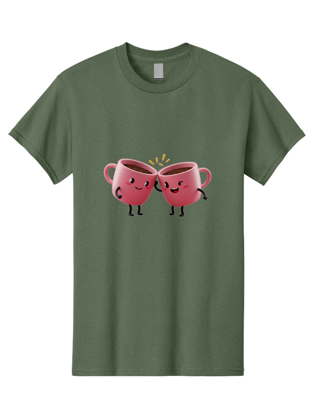Cups-Toasting Men'S Graphic Tee, 100% Cotton, Comfortable Casual Summer Wear, Machine Washable, Two Pink Coffee Mugs Cheering, Happy Coffee Cups, Cartoon Characters, Friendship, Coffee Break, Coffee Lovers, Adorable Illustration, Baa428