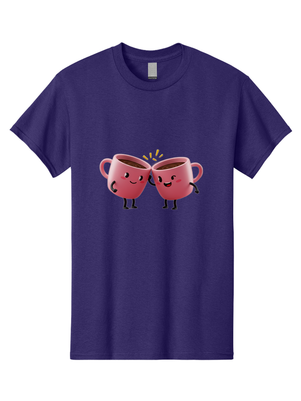 Cups-Toasting Men'S Graphic Tee, 100% Cotton, Comfortable Casual Summer Wear, Machine Washable, Two Pink Coffee Mugs Cheering, Happy Coffee Cups, Cartoon Characters, Friendship, Coffee Break, Coffee Lovers, Adorable Illustration, Baa428