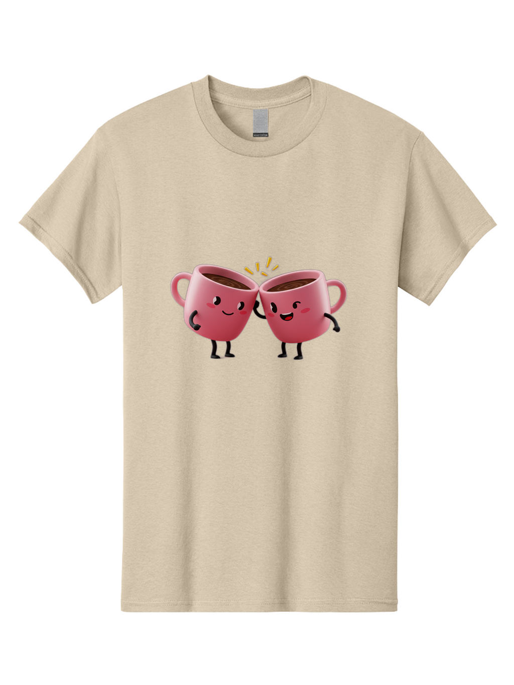Cups-Toasting Men'S Graphic Tee, 100% Cotton, Comfortable Casual Summer Wear, Machine Washable, Two Pink Coffee Mugs Cheering, Happy Coffee Cups, Cartoon Characters, Friendship, Coffee Break, Coffee Lovers, Adorable Illustration, Baa428