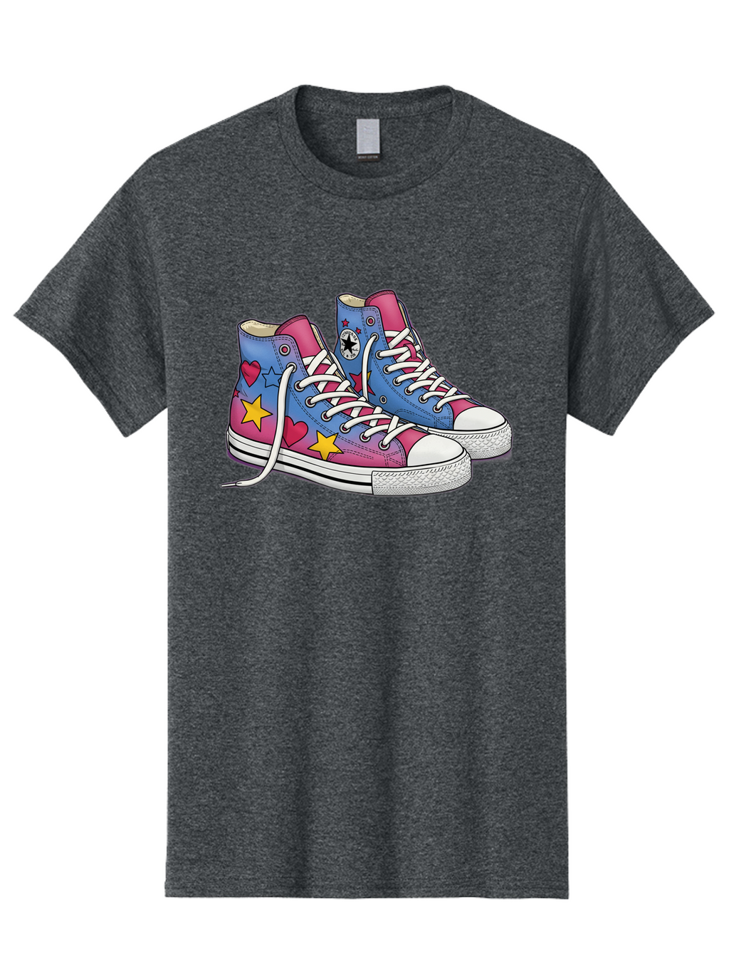 Custom-Converse Men'S Graphic Tee, 100% Cotton, Comfortable Casual Summer Wear, Machine Washable, Converse Shoes, High-Top Sneakers, Star And Heart Designs, Colorful Shoes, White Laces, Cartoon Style, Fashion Footwear, Custom Converse Baa429