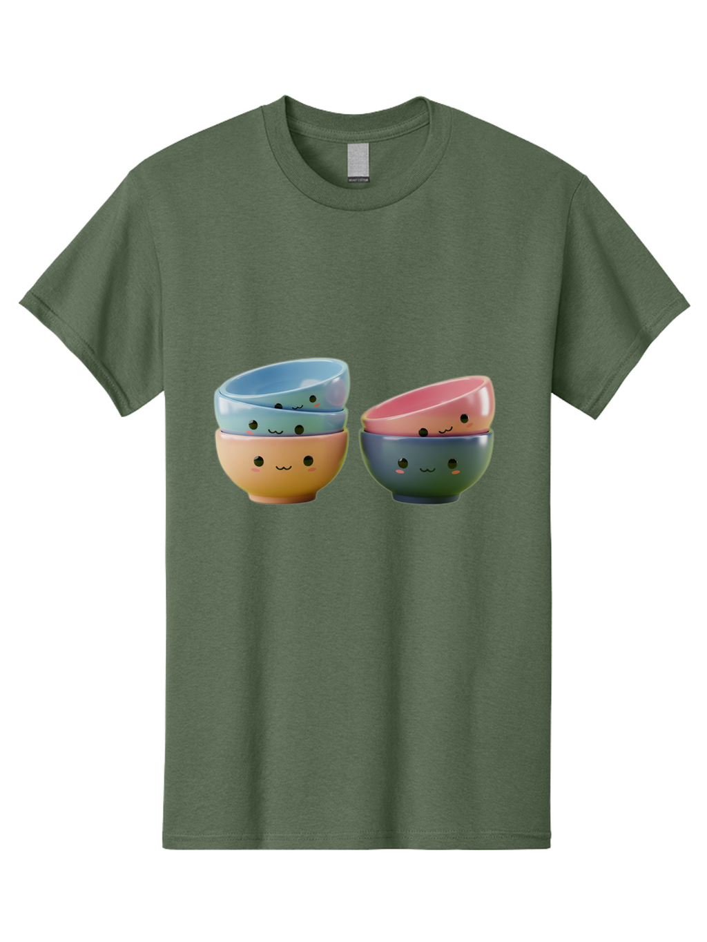 Cute-Bowls-2 Men'S Graphic Tee, 100% Cotton, Comfortable Casual Summer Wear, Machine Washable, Stacked Bowls, Ceramic Bowls, Cute Kitchenware, Adorable Faces, Colorful Tableware, Smiling Bowls, Pastel Colors, Kawaii Kitchen, Decorative Bowls, Baa431