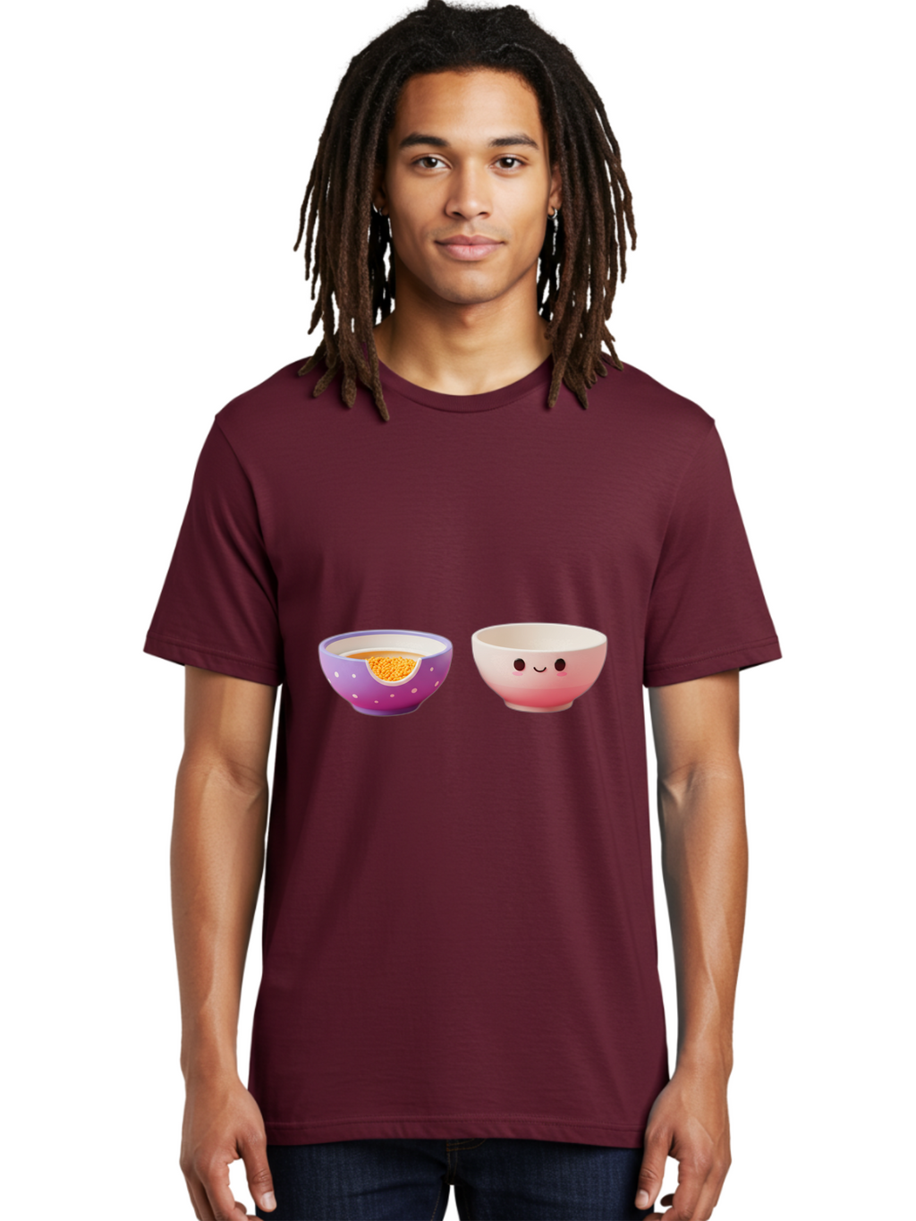 Cute-Ceramic-Bowls Men'S Graphic Tee, 100% Cotton, Comfortable Casual Summer Wear, Machine Washable, Kawaii Bowls, Happy Face, Cartoon Design, Ceramic Bowls, Minimalist Art, Cute Kitchenware, Breakfast Bowls, Dessert Bowls, Funny Faces, Baa433