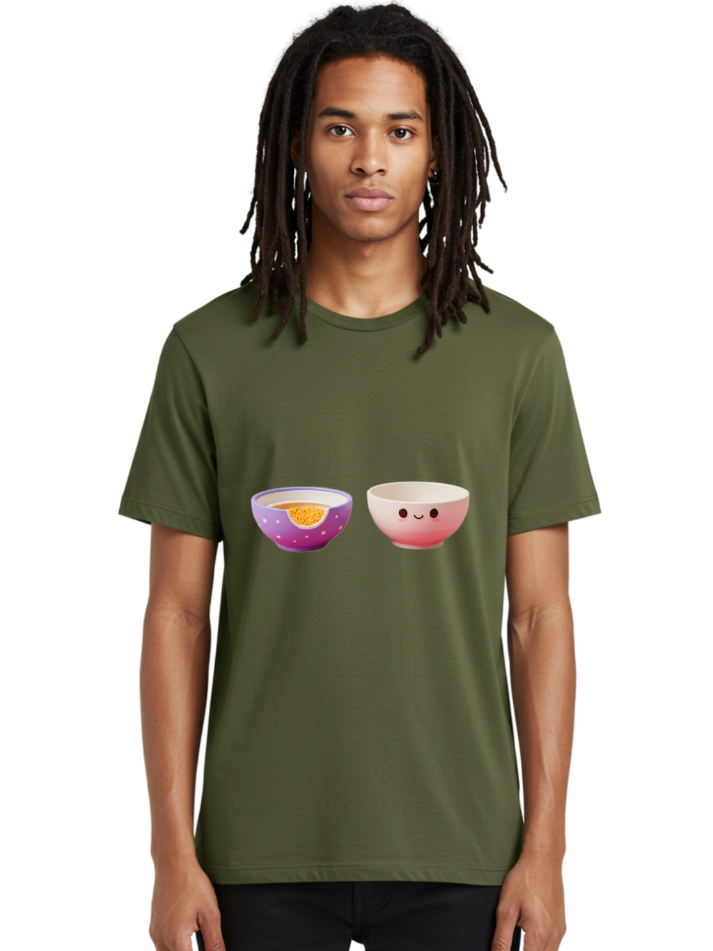 Cute-Ceramic-Bowls Men'S Graphic Tee, 100% Cotton, Comfortable Casual Summer Wear, Machine Washable, Kawaii Bowls, Happy Face, Cartoon Design, Ceramic Bowls, Minimalist Art, Cute Kitchenware, Breakfast Bowls, Dessert Bowls, Funny Faces, Baa433