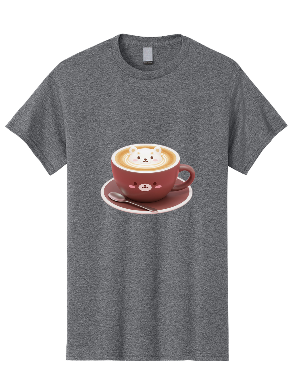 Cute-Coffee-Bear Men'S Graphic Tee, 100% Cotton, Comfortable Casual Summer Wear, Machine Washable, Coffee Latte Art, Bear Design, Cartoon Character, Coffee Cup, Saucer, Spoon, Cute Illustration, Kawaii, Morning Coffee, Bear Face Baa434