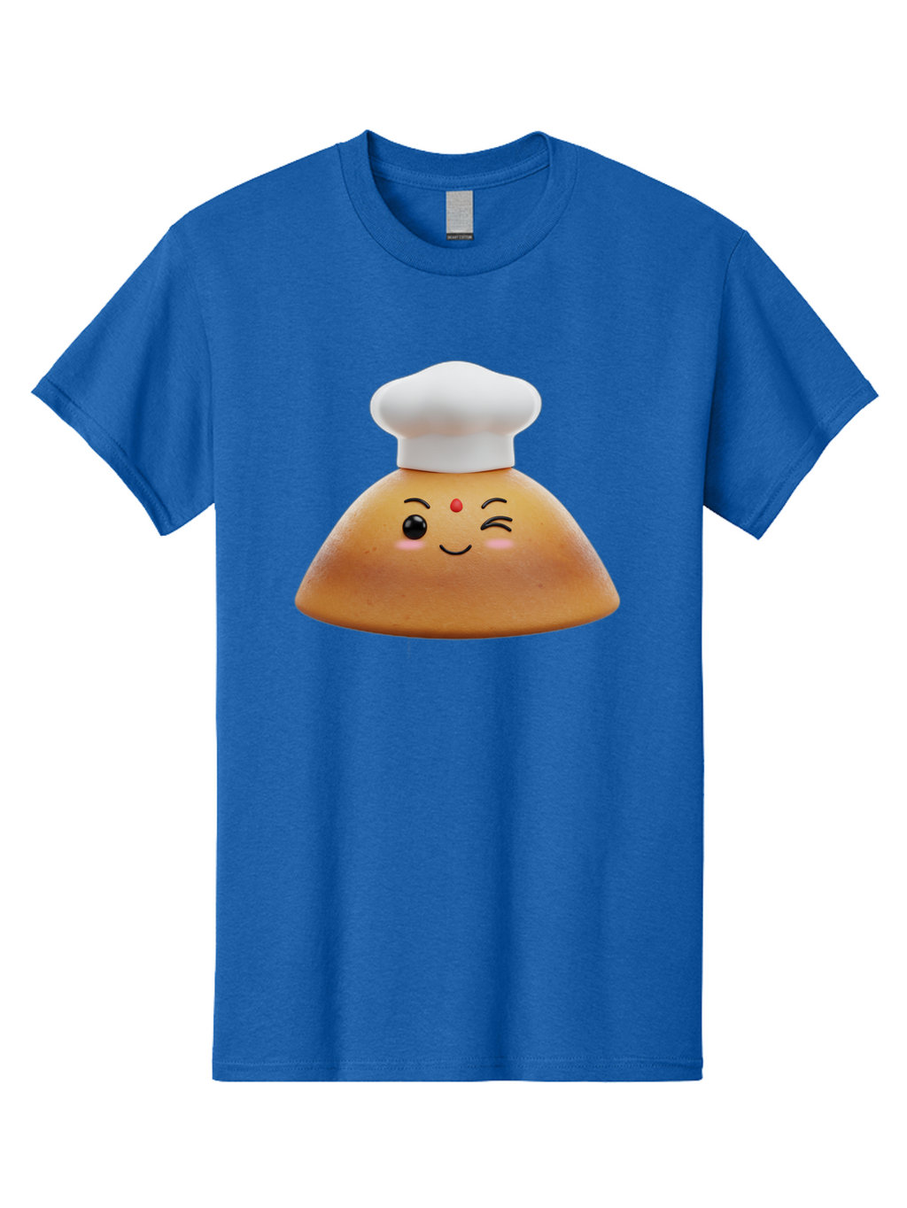 Cute-Dosa Men'S Graphic Tee, 100% Cotton, Comfortable Casual Summer Wear, Machine Washable, Cartoon Samosa, Chef Hat, Smiling Face, Cute Character, Playful Design, Food Illustration, Winking Eye, Red Bindi, Rosy Cheeks, Whimsical Art Baa436