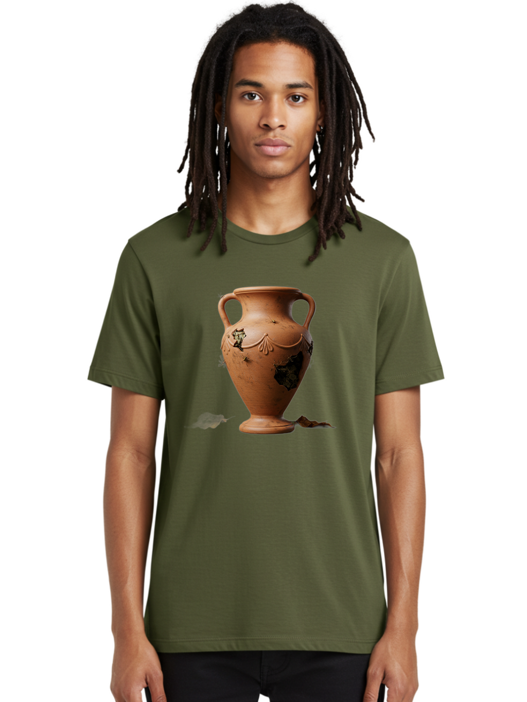 Damaged-Terracotta-Vase Men'S Graphic Tee, 100% Cotton, Comfortable Casual Summer Wear, Machine Washable, Terracotta Vase, Broken Pottery, Ancient Artifact, Historical Relic, Damaged Ceramics, Antique Vase, Crumbling Clay, Ruined Pottery, Baa438
