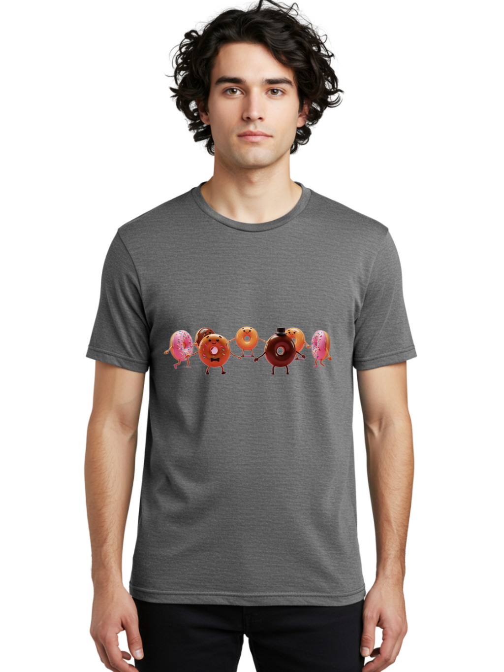 Dancing-Donuts Men'S Graphic Tee, 100% Cotton, Comfortable Casual Summer Wear, Machine Washable, Anthropomorphic Donuts, Donut Characters, Dancing Donuts, Sweet Treats, Tasty Pastries, Donut Party, Funny Donuts, Cartoon Donuts, Playful Donuts, Baa439