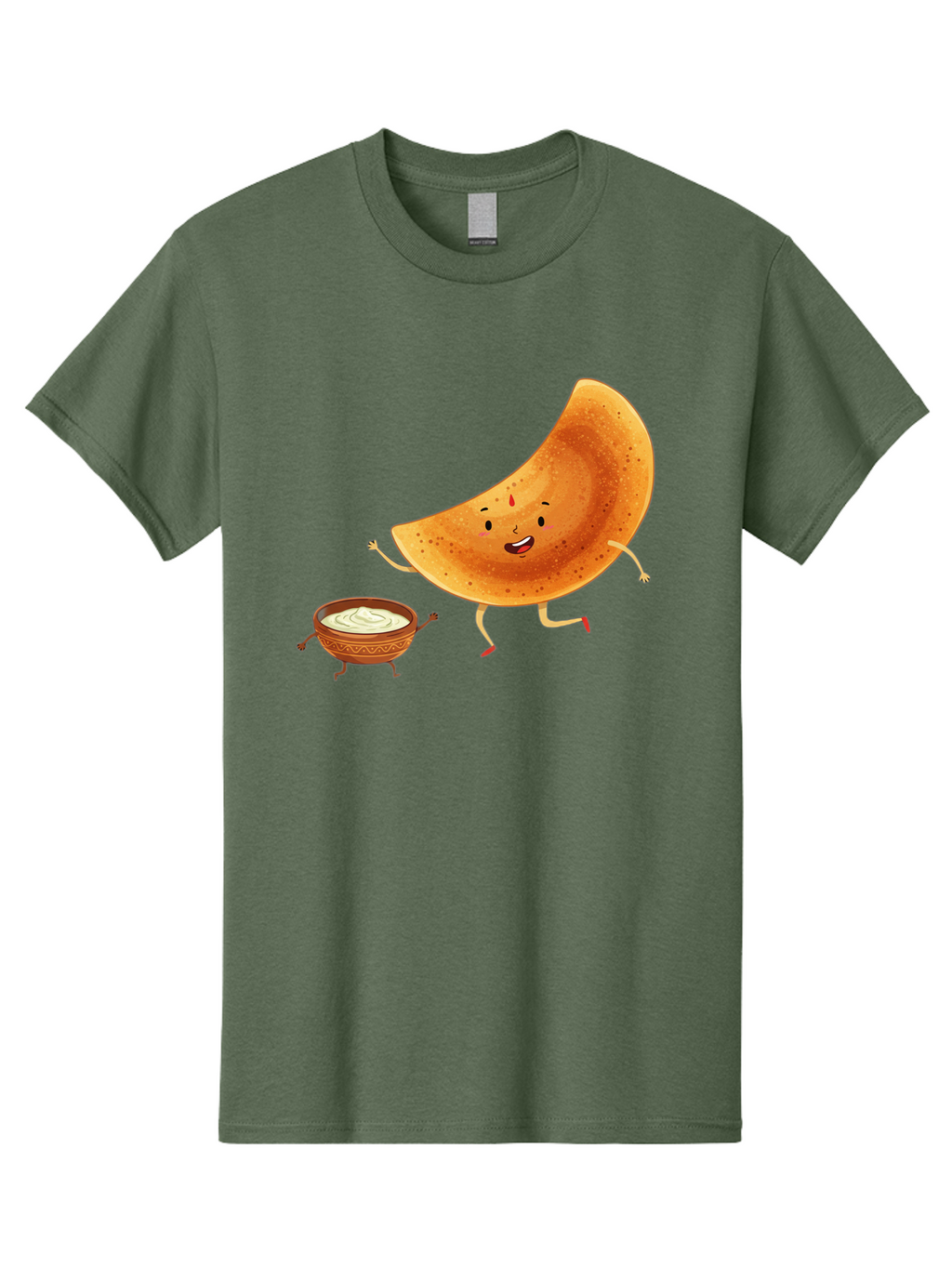 Dancing-Dosa Men'S Graphic Tee, 100% Cotton, Comfortable Casual Summer Wear, Machine Washable, Happy Papadum, Cartoon Character, Papadum With Legs, Papadum And Chutney, Indian Cuisine, Smiling Papadum, Anthropomorphic Food, Baa440