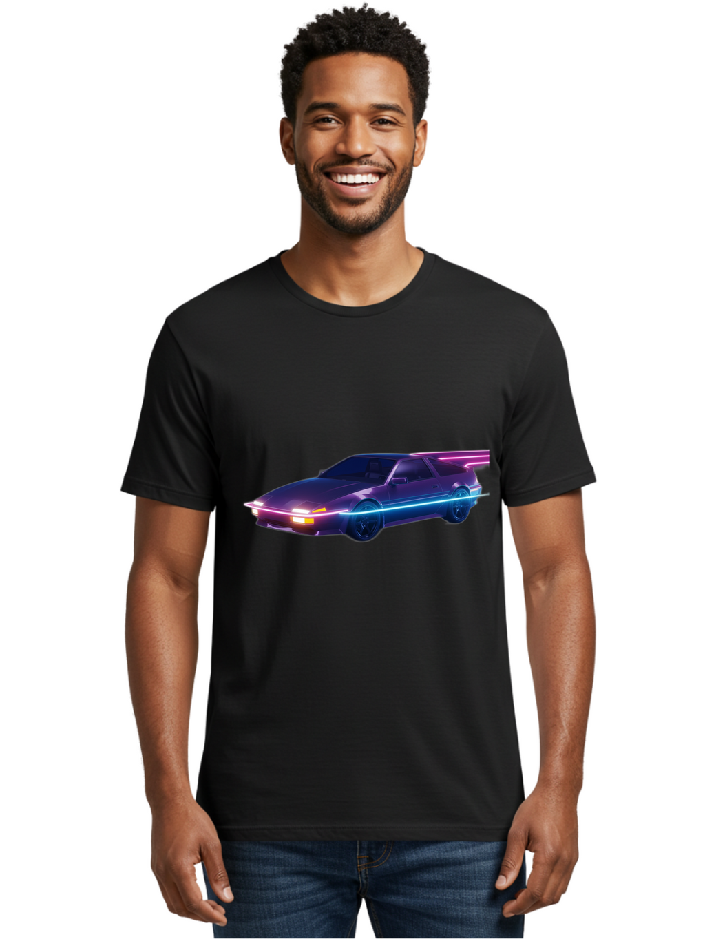 Datsun-280Z Men'S Graphic Tee, 100% Cotton, Comfortable Casual Summer Wear, Machine Washable, Sports Car, Neon Lights, Futuristic Design, Sleek Vehicle, High-Tech Car, Synthwave Aesthetic, Retro-Futurism, Glowing Accents, Modern Style Baa441