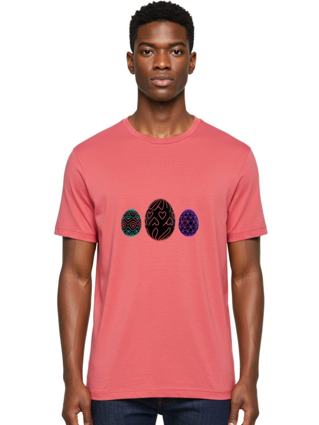 Decorative-Eggs Men'S Graphic Tee, 100% Cotton, Comfortable Casual Summer Wear, Machine Washable, Decorated Eggs, Easter Eggs, Colorful Patterns, Abstract Designs, Heart Motifs, Geometric Shapes, Festive, Vibrant Colors, Easter Celebration Baa443