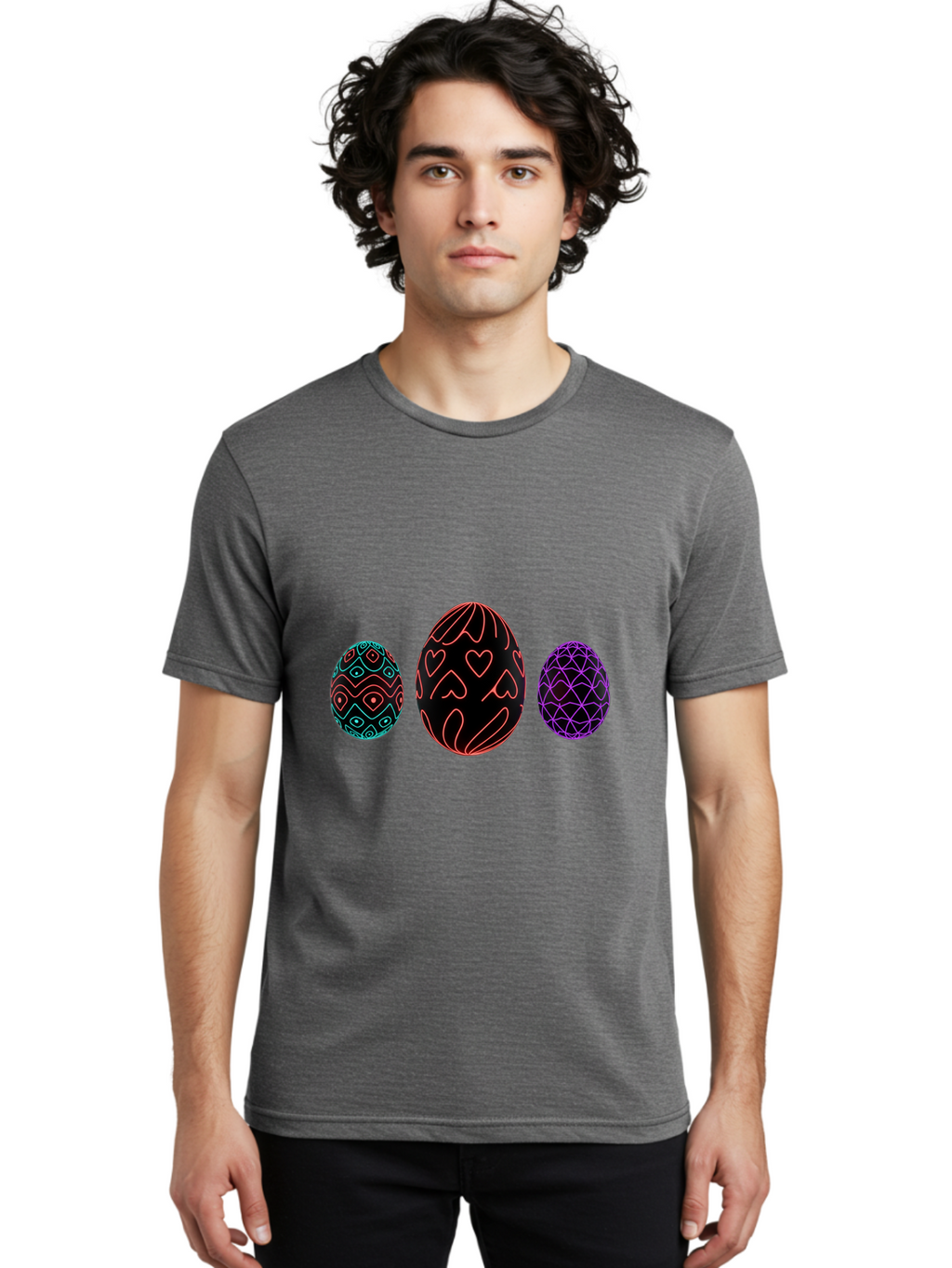 Decorative-Eggs Men'S Graphic Tee, 100% Cotton, Comfortable Casual Summer Wear, Machine Washable, Decorated Eggs, Easter Eggs, Colorful Patterns, Abstract Designs, Heart Motifs, Geometric Shapes, Festive, Vibrant Colors, Easter Celebration Baa443