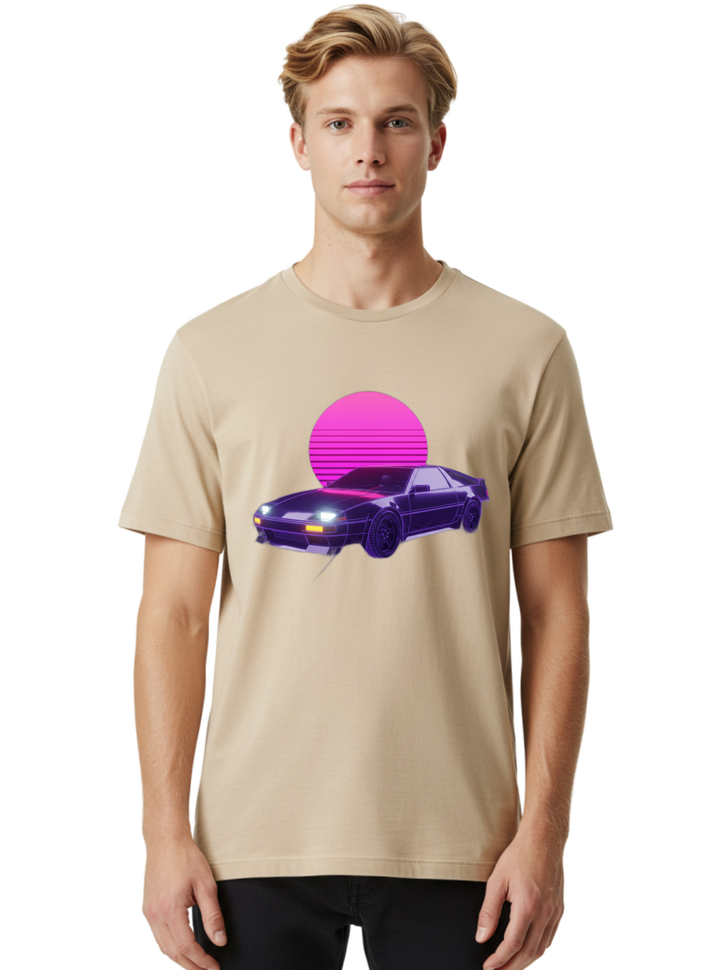 Delorean Men'S Graphic Tee, 100% Cotton, Comfortable Casual Summer Wear, Machine Washable, Delorean Dmc-12 Car, Retro Futuristic Design, Neon Lights, Synthwave Style, Vaporwave Aesthetic, Futuristic Vehicle, Sports Car Baa445