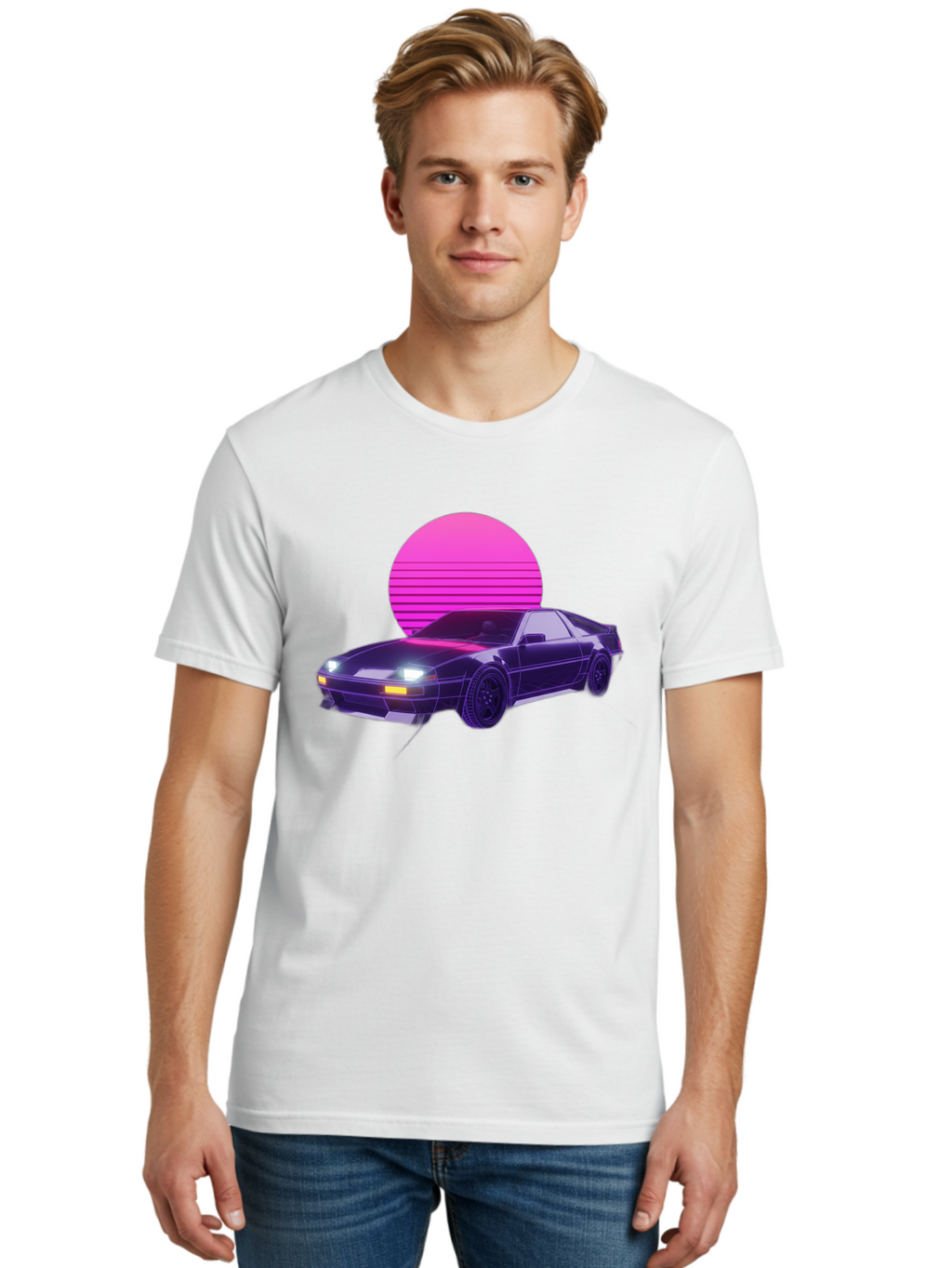 Delorean Men'S Graphic Tee, 100% Cotton, Comfortable Casual Summer Wear, Machine Washable, Delorean Dmc-12 Car, Retro Futuristic Design, Neon Lights, Synthwave Style, Vaporwave Aesthetic, Futuristic Vehicle, Sports Car Baa445