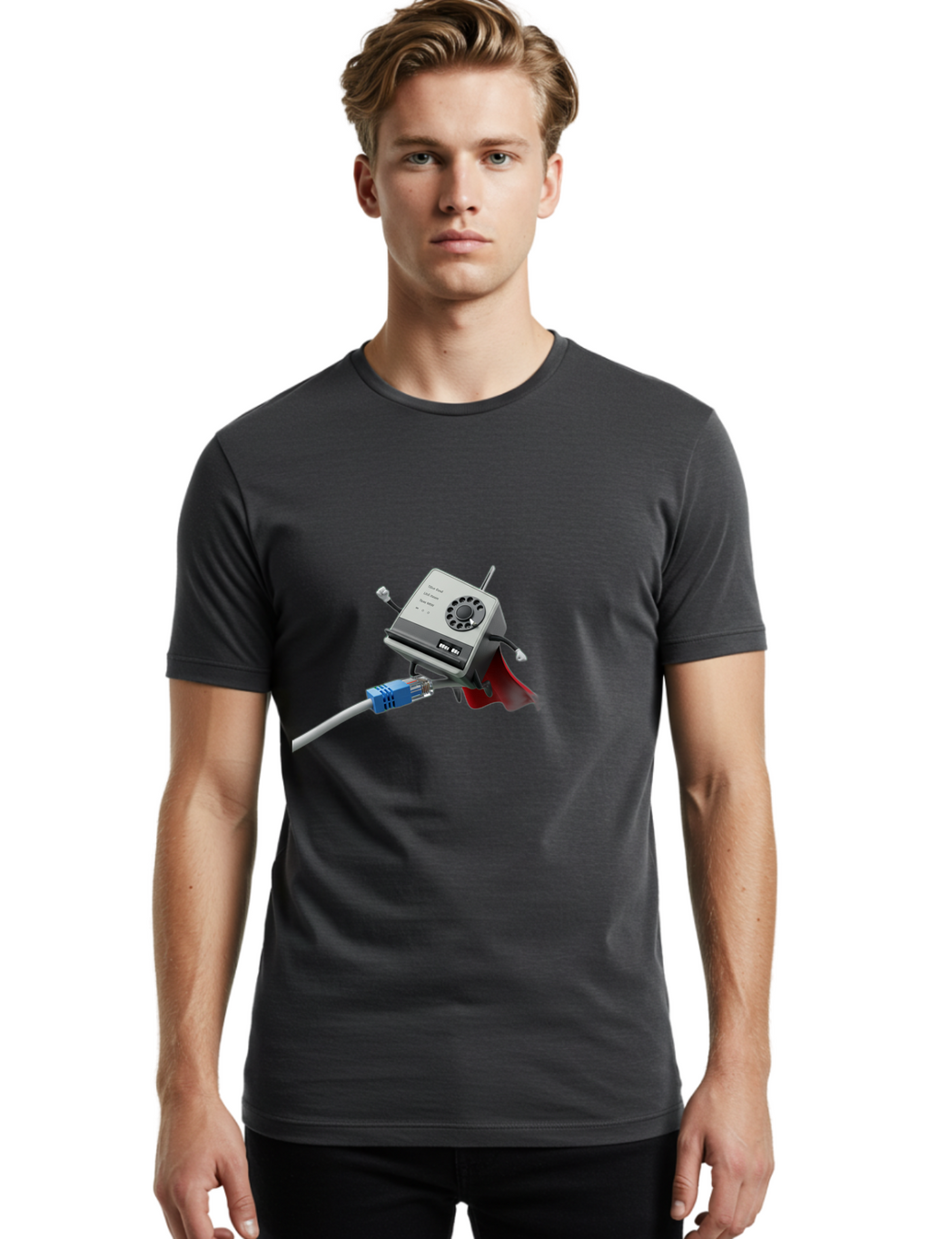 Dial-Up-Modem Men'S Graphic Tee, 100% Cotton, Comfortable Casual Summer Wear, Machine Washable, 56K V.90/V.34 Fax/Data/Voice Modem, Vintage Computer Hardware, Retro Technology, Dial-Up Internet, Nostalgic Tech, Antique Electronics, Baa447