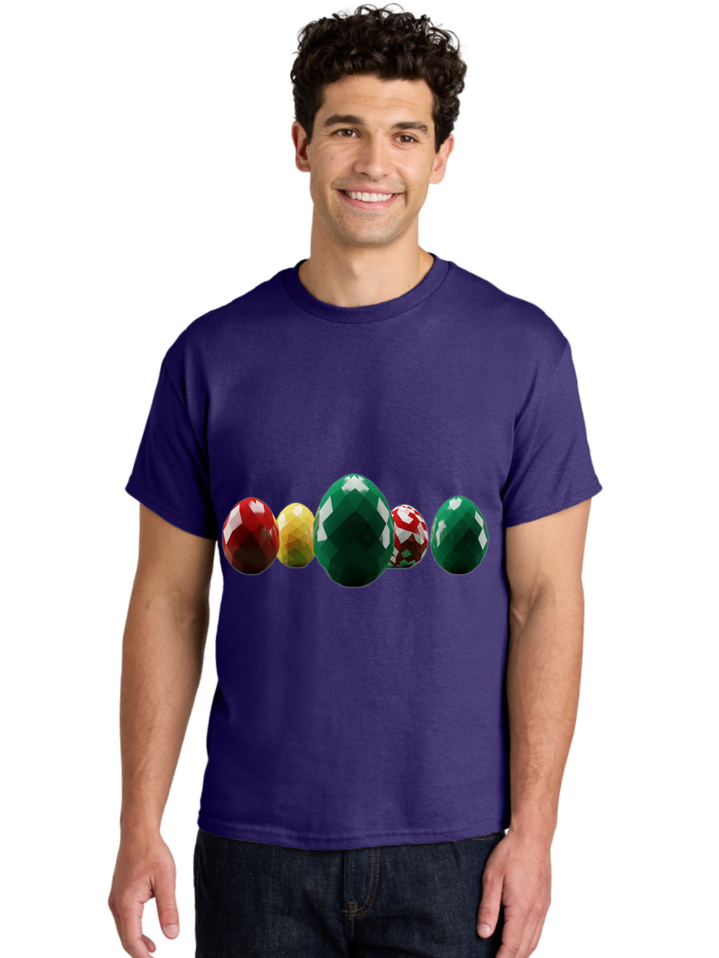 Diamond-Easter-Eggs Men'S Graphic Tee, 100% Cotton, Comfortable Casual Summer Wear, Machine Washable, Diamond Eggs, Easter Eggs, Jewelry Eggs, Colorful Eggs, Faceted Eggs, Decorative Eggs, Shiny Eggs, Gemstone Eggs Baa448