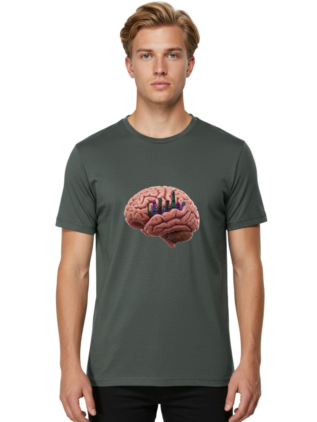 Digital-Brain Men'S Graphic Tee, 100% Cotton, Comfortable Casual Summer Wear, Machine Washable, Human Brain, 3D Barcode, Cognitive Function, Digital Representation, Neuroscience, Technology Integration, Data Encoding, Innovative Concept, Baa449