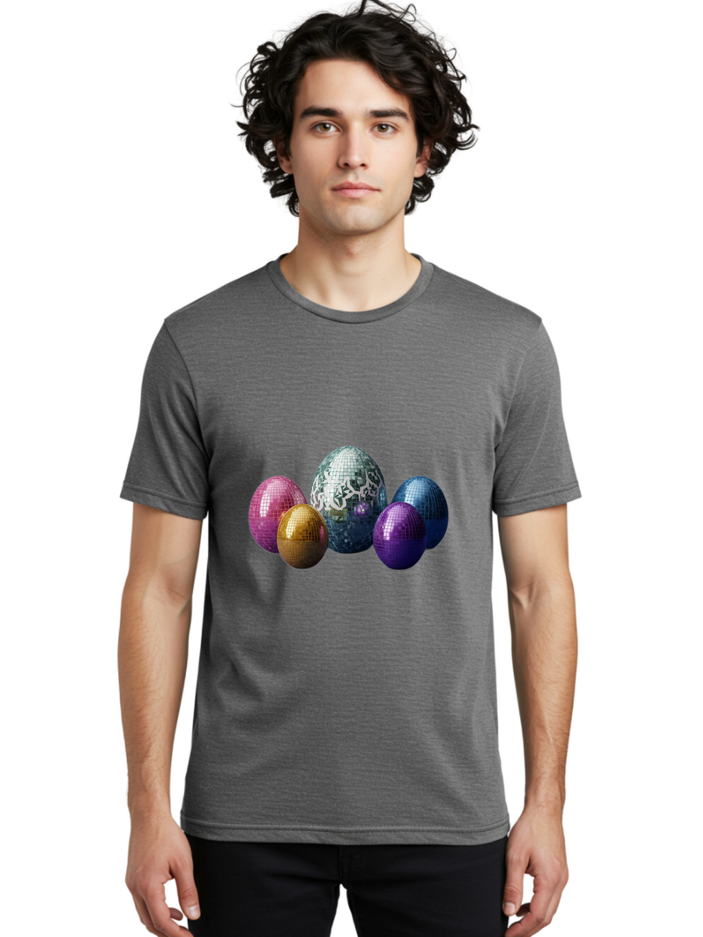 Disco-Eggs Men'S Graphic Tee, 100% Cotton, Comfortable Casual Summer Wear, Machine Washable, Disco Eggs, Mirrored Eggs, Colorful Eggs, Easter Eggs, Shiny Eggs, Festive Decoration, Party Accessories, Reflective Surfaces, Vibrant Colors, Baa452